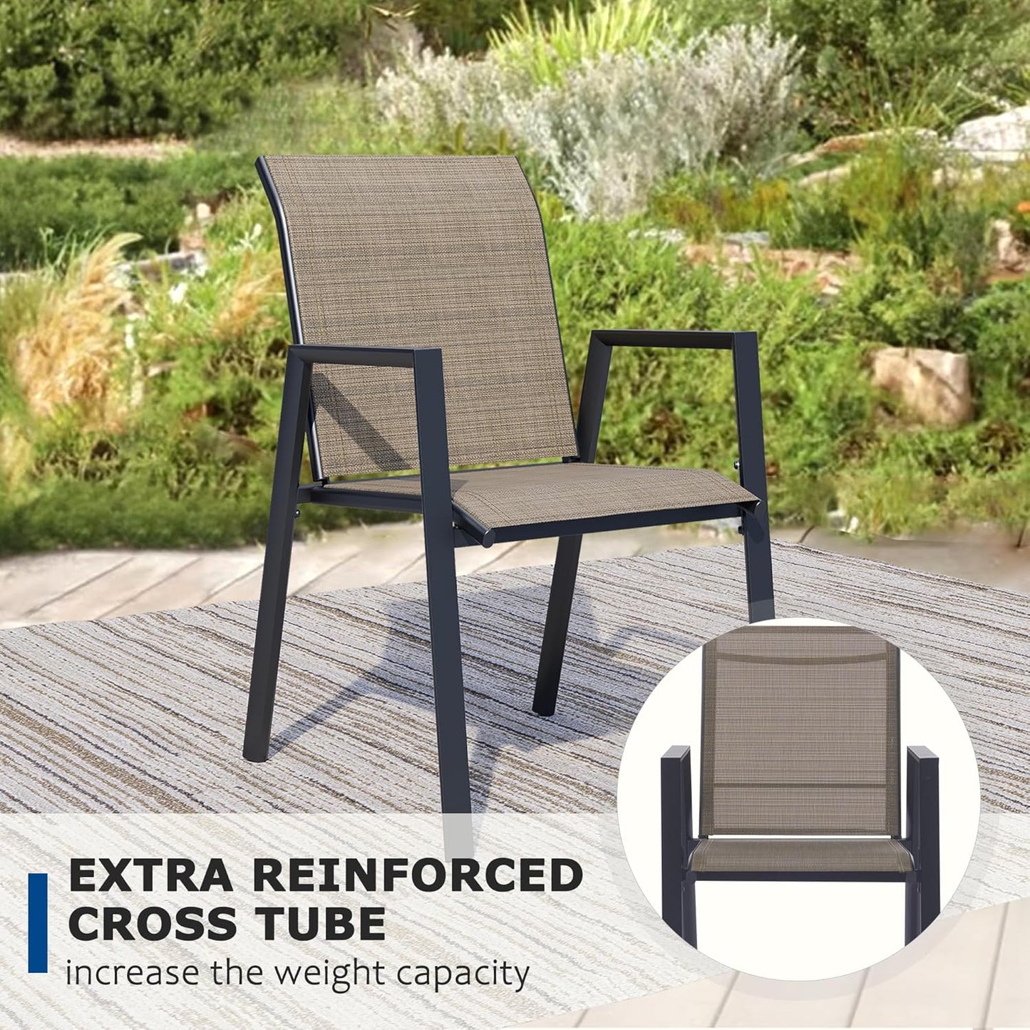 Outdoor Patio Chairs Set of 4, Mocha Stackable Outdoor Chairs, Lightweight Patio Set with High Back, Metal Dining Chair for Lawn, Garden, Yard and Deck