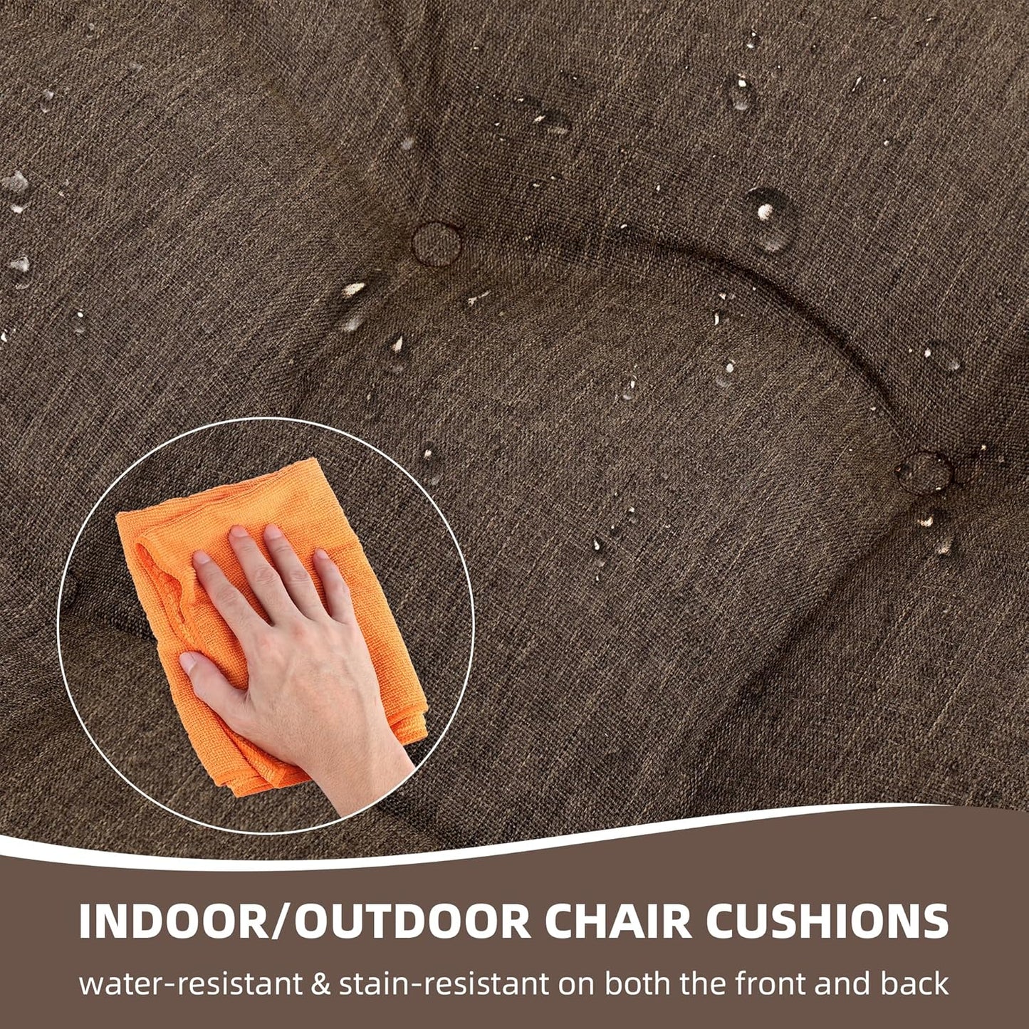 RACE LEAF Patio Chair Cushions 17x17 4 Pack, Thickened Heavy Duty Outdoor Cushions Stain & Water Resistant Non-Slip Ties Tufted (Brown)
