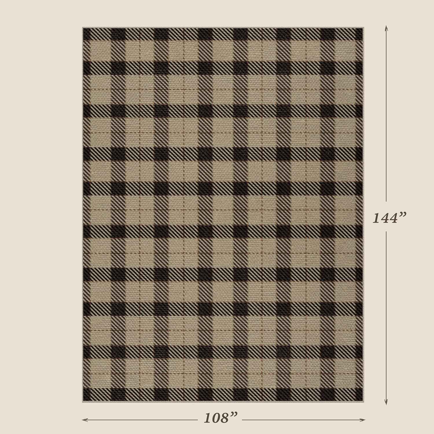 Neutral Easy Jute Rug 9x12 for Living Room, Large Indoor Outdoor Natural Color Farmhouse Area Rugs for Patio, Backyard and Dining Room, Plaid Woven Design, Non Shed, Washable Outside Carpet