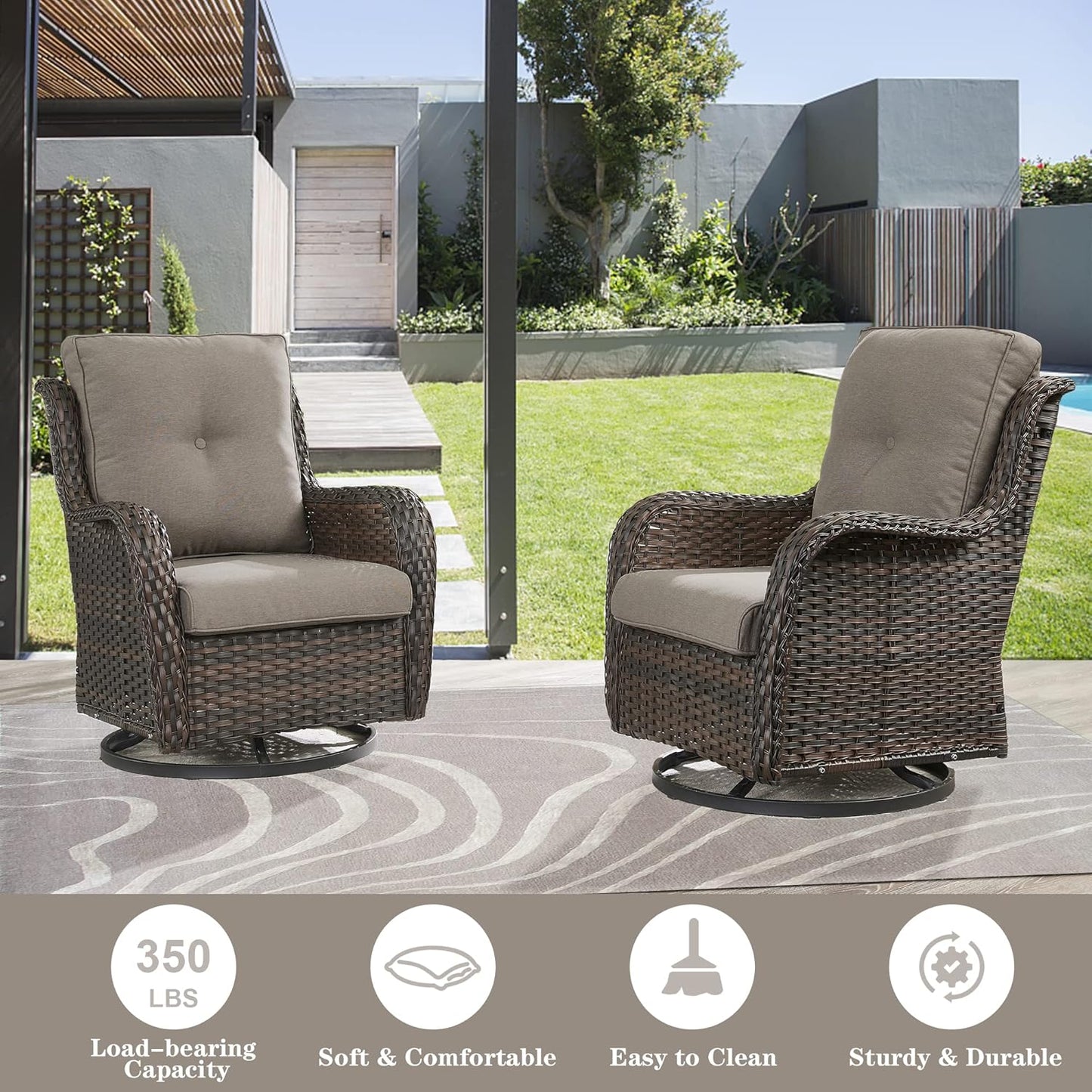 4 Pieces Patio Furniture Sets, Wicker Patio Swivel Glider Chair with Ottomans, Outdoor Furniture Set for Outside Porch, Deck, Balcony, Garden