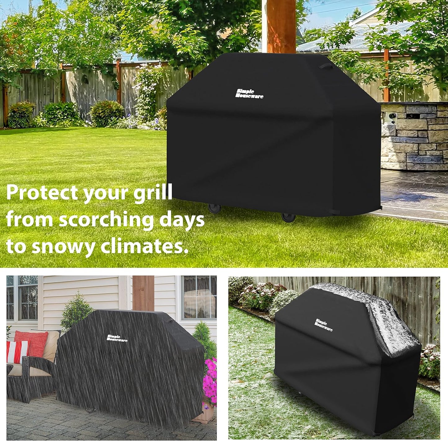 Simple Houseware 60 in. Waterproof Heavy Duty Gas BBQ Grill Cover, Weather-Resistant Polyester