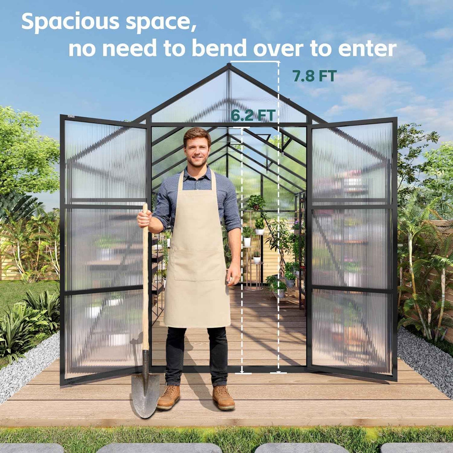 Greenhouse for Outdoors 8x14x7.8 FT, Polycarbonate Greenhouse with Stronger Wind Protection and Roof Vent, Walk-in Large Aluminum Sunroom Winter Proof, Black