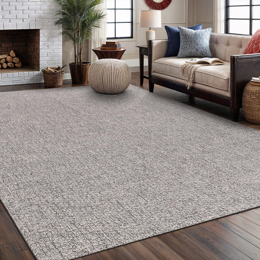 Easy Jute Rug 8x10 Indoor Outdoor Natural Rugs Solid Fiber Rug Woven Area Rug Boho Easy Clean Inside Carpet for Living Room Bedroom Dining Room Hallway or Outdoor Patio Porch (8 X 10 Silver)