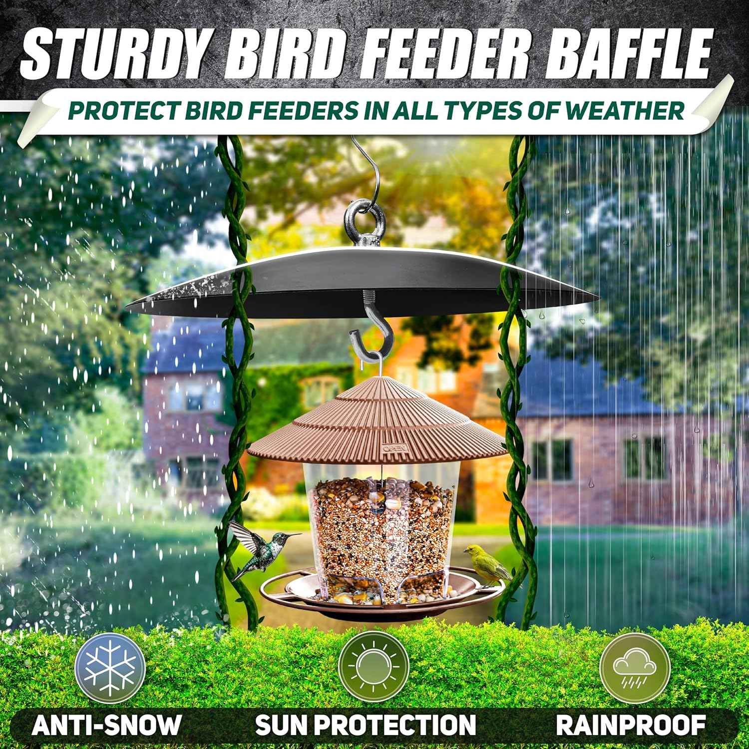 [Solid Steel]16-Inch Hanging Bird Feeder Baffle, Metal Squirrel Baffle for Bird Feeder Pole, Squirrel Proof Baffle Dome Baffle Weather Guard, Bird House Guard for Outdoor Shepherd's Hook, Hummingbird