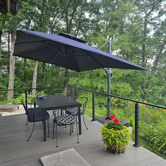 PURPLE LEAF 9' X 12' Patio Umbrella with Base Outdoor Rectangle Umbrella Large Cantilever Umbrella Heavy Duty Outdoor Market Umbrella for Garden Deck Backyard Pool Navy