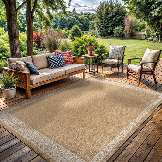 Washable Outdoor Rug 5x7 Modern Area Rugs Outdoor Carpets Bordered Pattern Non Shedding Waterproof Easy Clean Patio Deck Porch Living Room Bedroom Garden RV (5 X 7 Natural)
