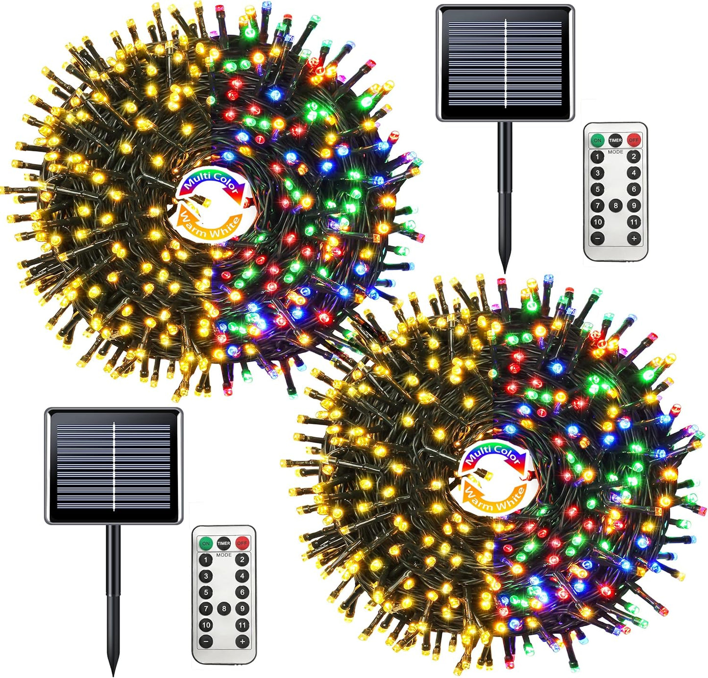 JMEXSUSS 2 Pack Warm White and Multicolor Solar Christmas Lights, Total 400 LED 151FT Color Changing Solar String Lights Outdoor Waterproof for Outside Yard Tree Xmas Christmas Decorations