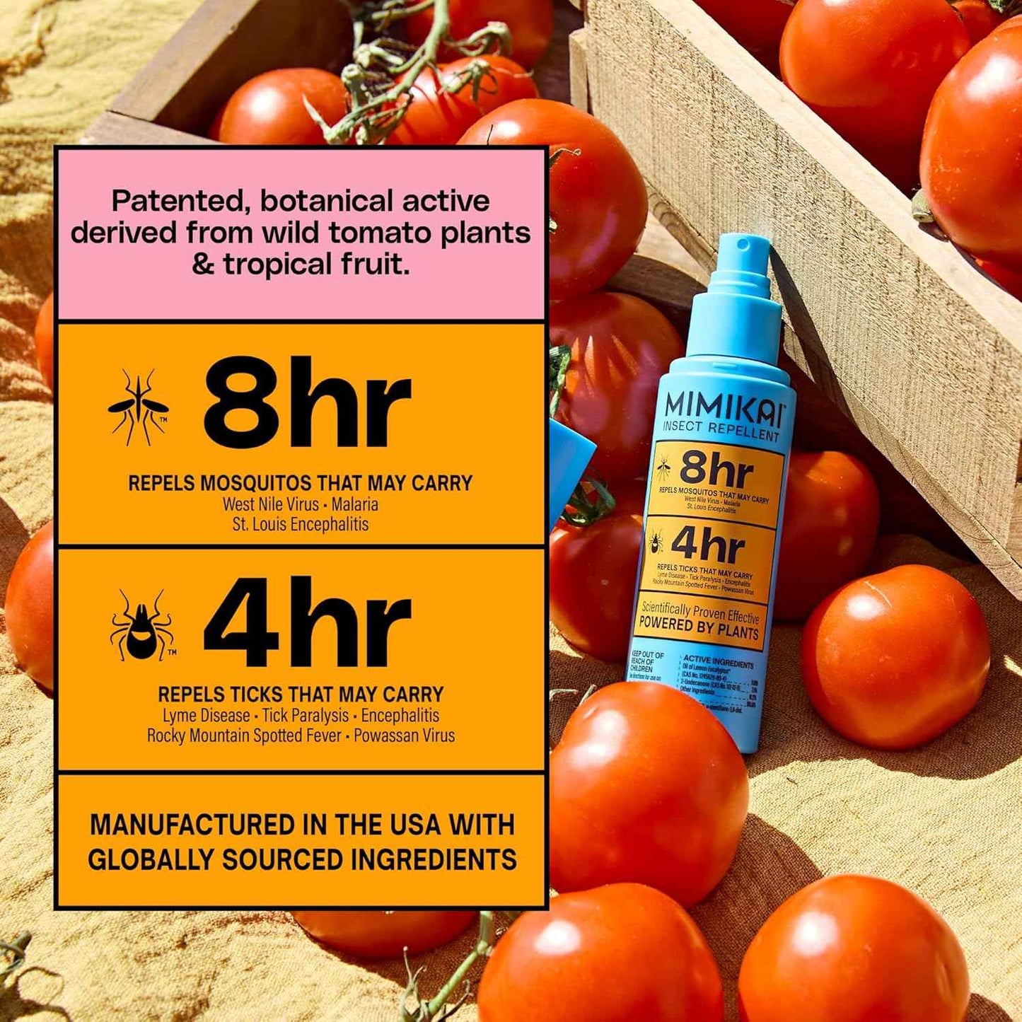 Mimikai Mosquito & Tick Repellent Spray- DEET-Free Naturally Derived Bug Spray for Adults & Kids(2+)- EPA-Registered Insect Repellent- 8-Hour Mosquito & 4-Hour Tick Protection, 3.4 fl oz Travel Size