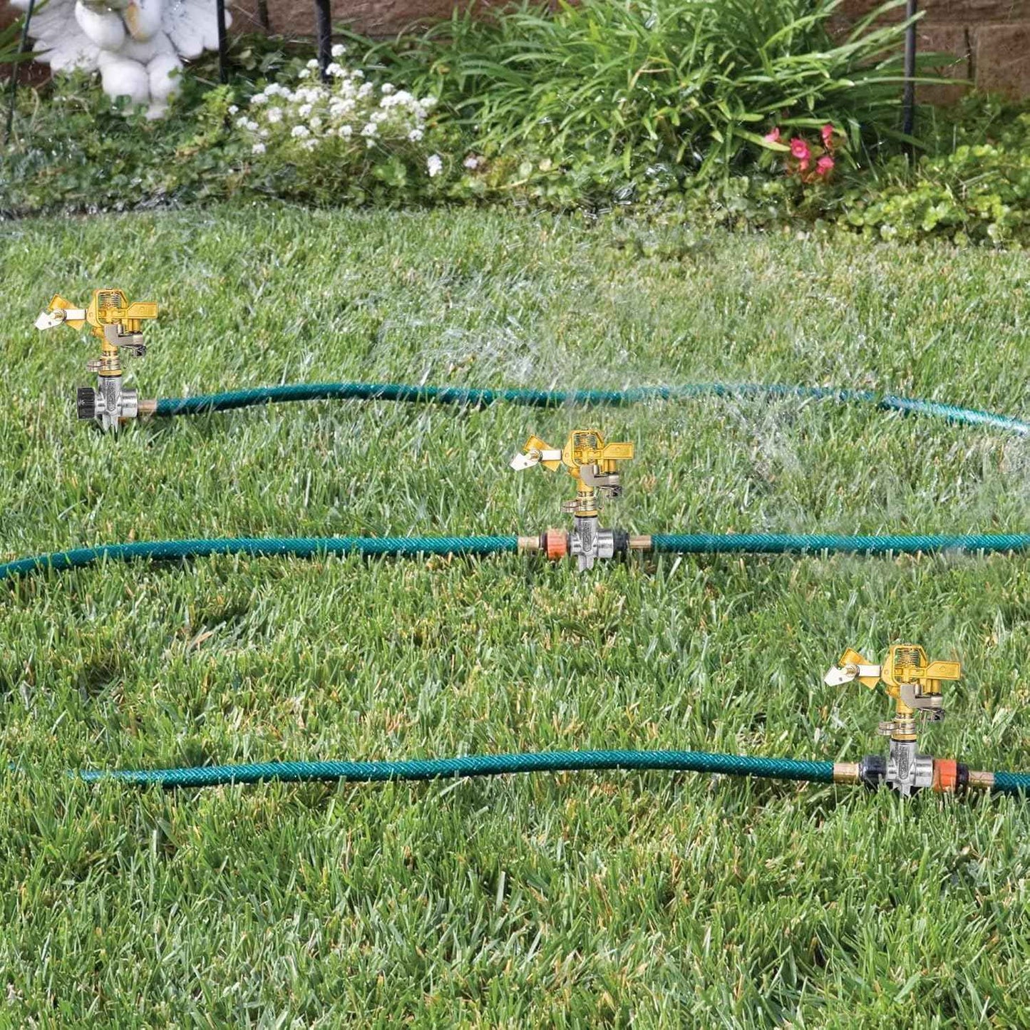 Hourleey 4 Pack 1/2 inch Zinc Alloy Lawn Sprinkler Spike Base, Water Flow Thru Sprinkler for Yard, Lawn, Garden and Grass Irrigation