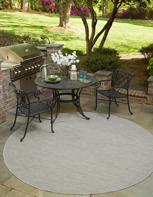 Unique Loom Collection Casual Transitional Solid Heathered Indoor/Outdoor Flatweave Area Rug (3' 3" Round, Light Gray/Ivory)