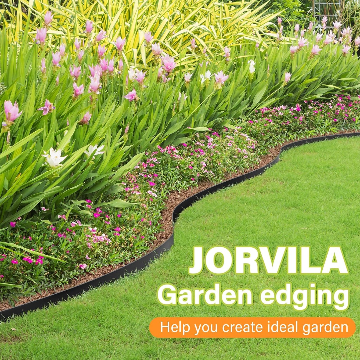 Landscape Edging, 2.0" x 40' Plastic Garden Edging with 40 Pcs Metal Spikes, Flexible Garden Border for Lawn, Landscaping, Flower Beds