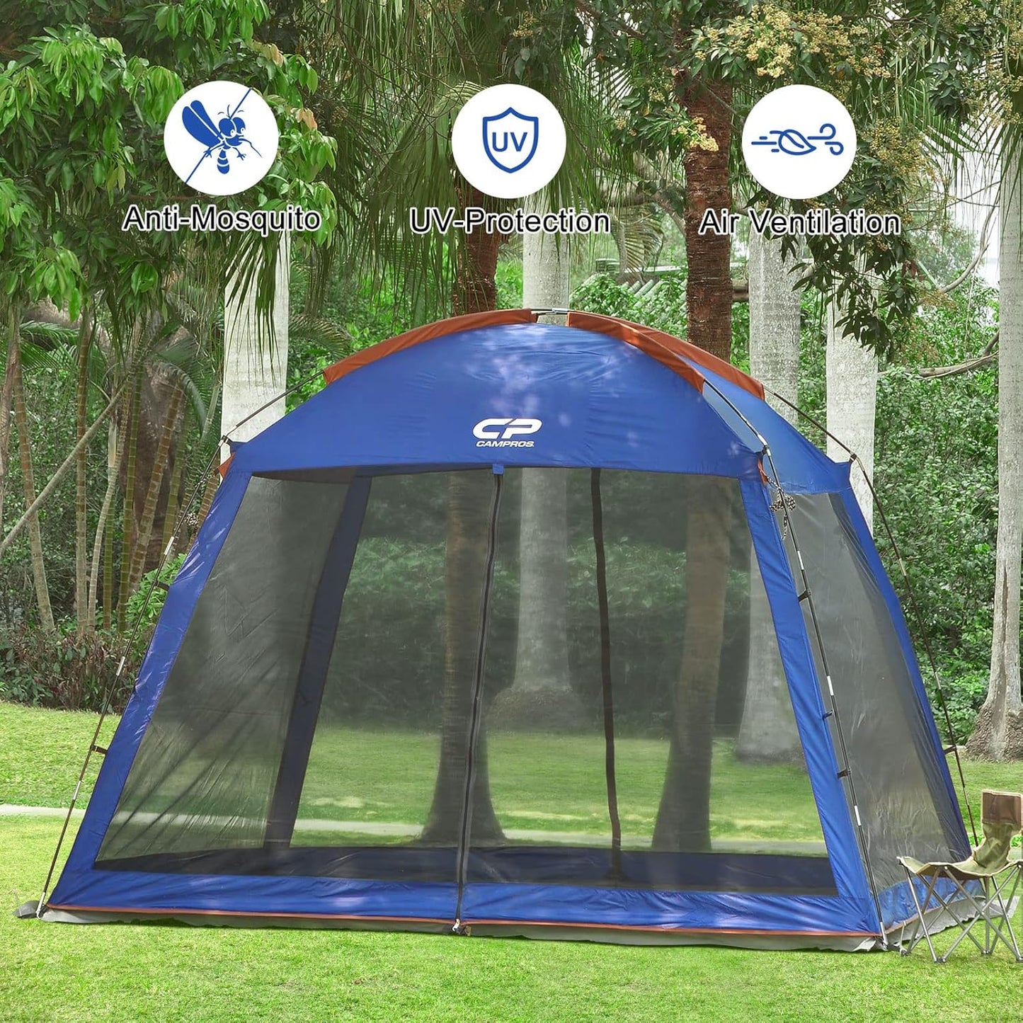 CAMPROS CP Screen House 10 x 10 Ft Screened Mesh Net Wall Canopy Tent Screen Shelter Gazebos for Patios Outdoor Camping Activities - Blue
