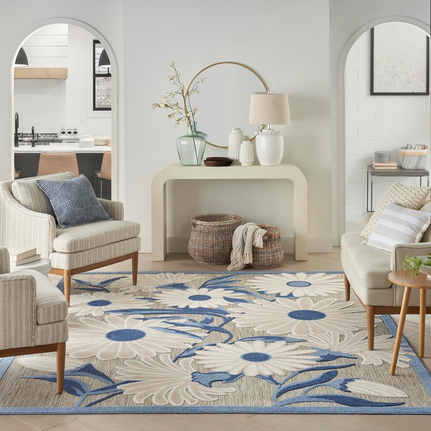 Nourison Home Aloha 7' x 10' Blue Gray Fabric Contemporary Area Rug (7' x 10')