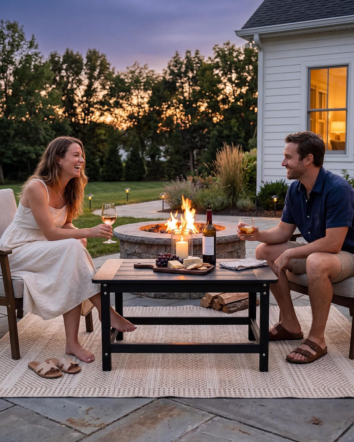 Outdoor Coffee Table for Patio, 35 Inch Rectangle Patio Coffee Table, Black All-Weather Poly Lumber Balcony Table, 250 lb Capacity Small Patio Table for Deck Garden Porch Poolside