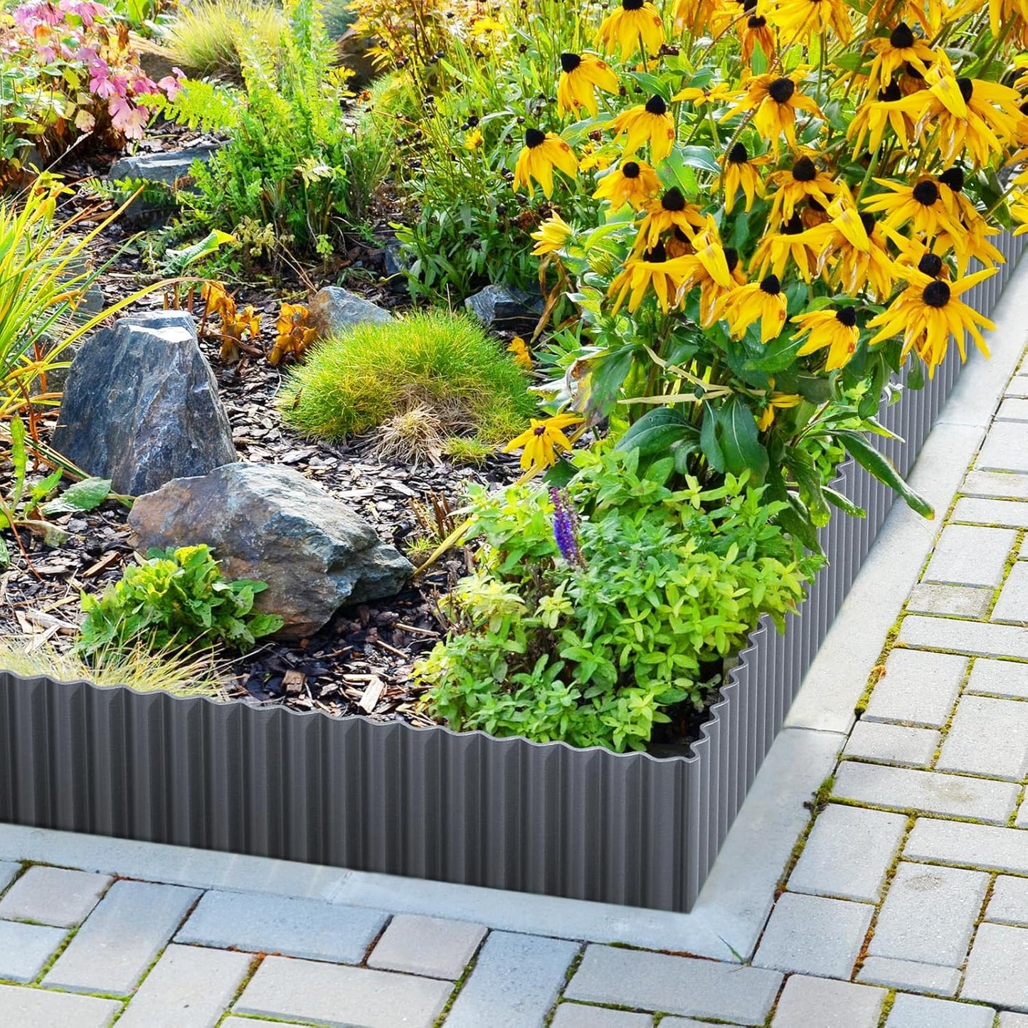 LAVEVE Corrugated Metal Garden Edging 4" x 10Ft, Landscape Edging Border for Lawn, Flower Bed, Garden Fence, Paver Edging (Dark Gray)