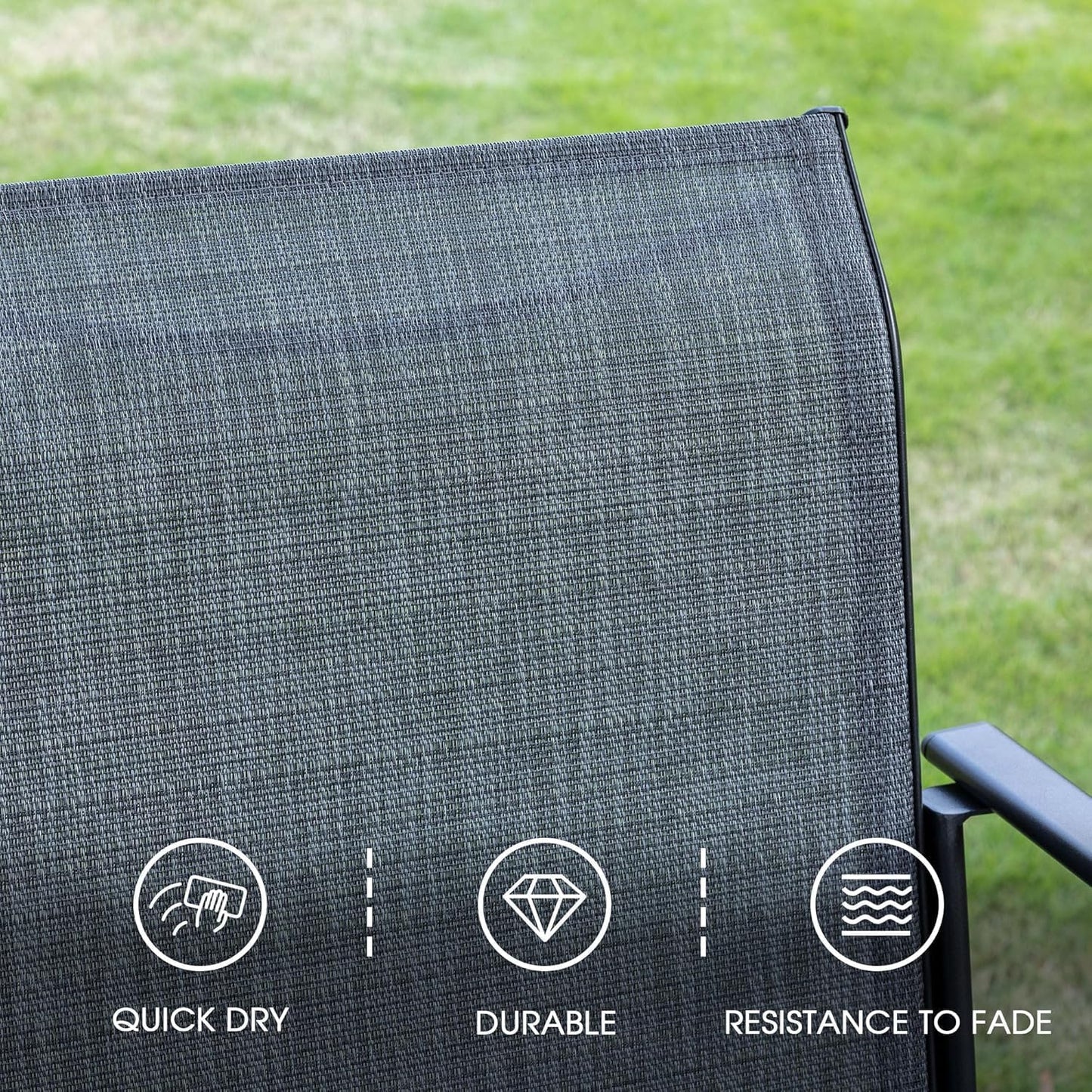 VICLLAX 5 Pieces Patio Dining Set, Outdoor Furniture Set Includes 41.2" Round Patio Table and 4 Patio Sling Chairs, Grey Tabletop and Dark Grey Fabric
