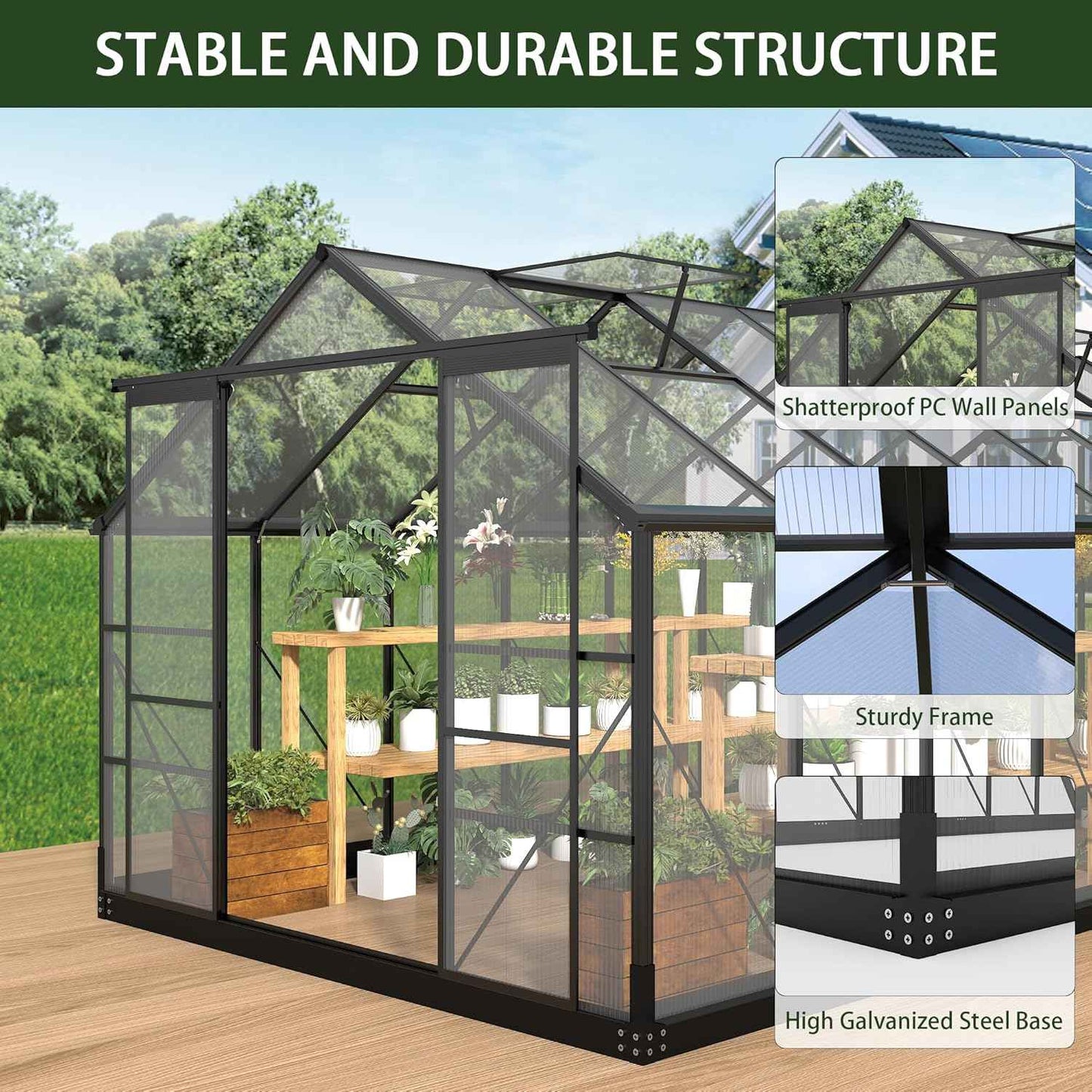 Polycarbonate Greenhouses, 8x16 FT Green Houses for Outside with Adjustable Roof Vents, Walk-in Aluminum Frame Greenhouse, Windproof, Garden, Backyard Outdoor (8x16FT)
