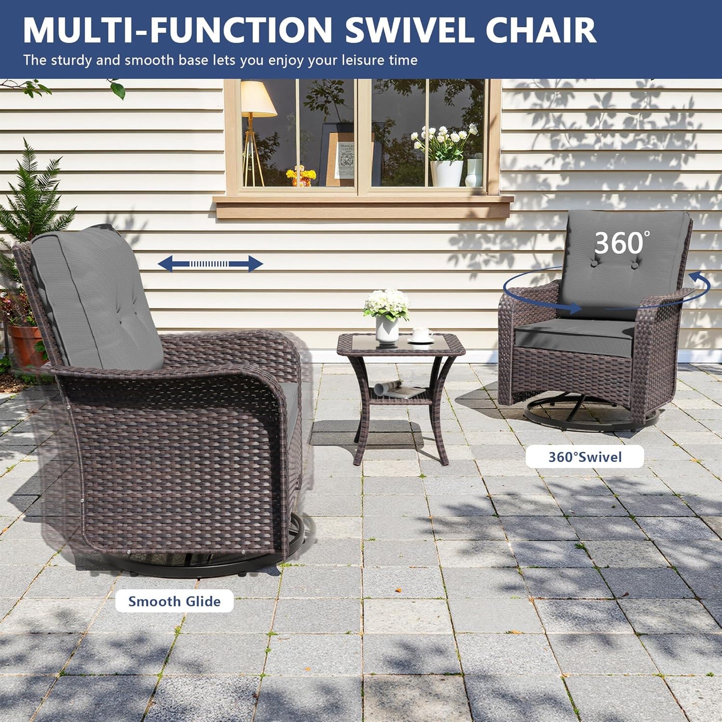 11 Pieces Outdoor Patio Furniture Set,Outdoor Sectional Furniture with 45" 55000 BTU Gas Propane Fire Pit Table,PE Rattan Wicker Patio Conversation Set,Swivel Rocking Chairs Set,Grey