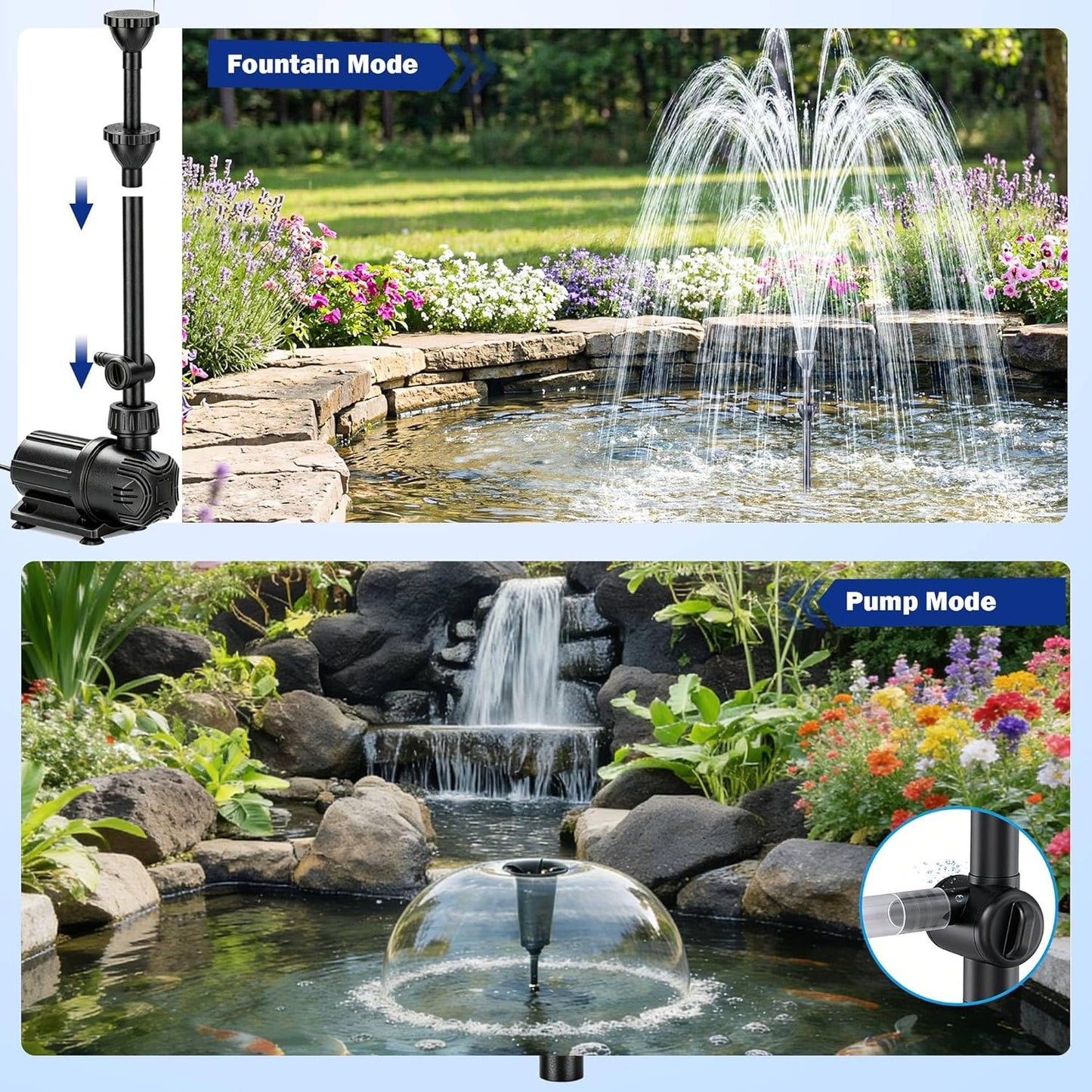 Antfraer 100W Solar Pond Pump, 1200GPH Solar Powered Water Fountain Pump with 3 Spray Nozzles, Solar Waterfall Pump & Solar Pond Aerator for Medium-Large Koi Pond Outdoor Garden Water Feature