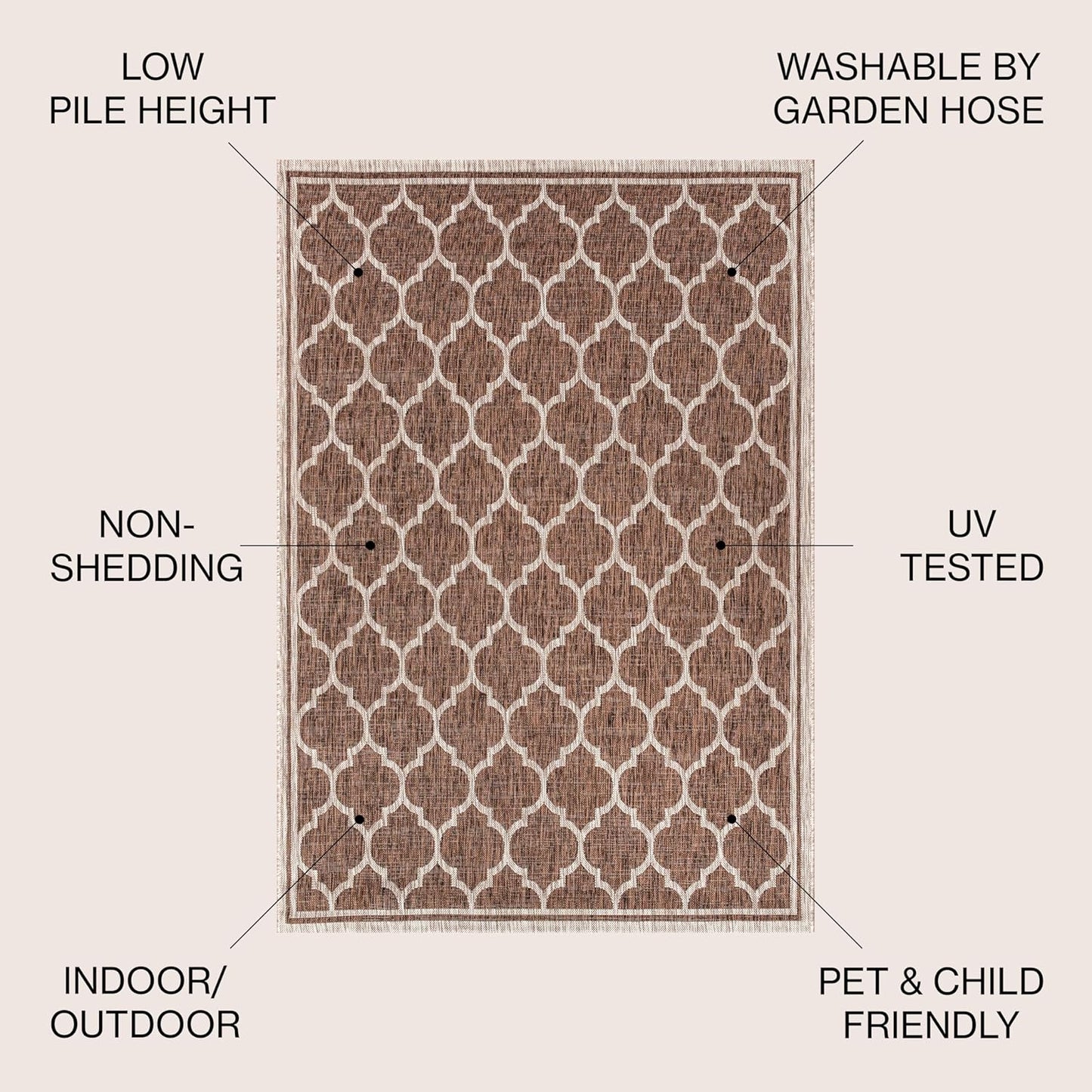 Eyely BMS109B-6R Santa Monica Trebol Moroccan Trellis Textured Weave, Pet Friendly, Non-Shedding, Stain Resistant, Easy-Cleaning, Espresso/Taupe, 6' Round, Indoor/Outdoor, Area Rug