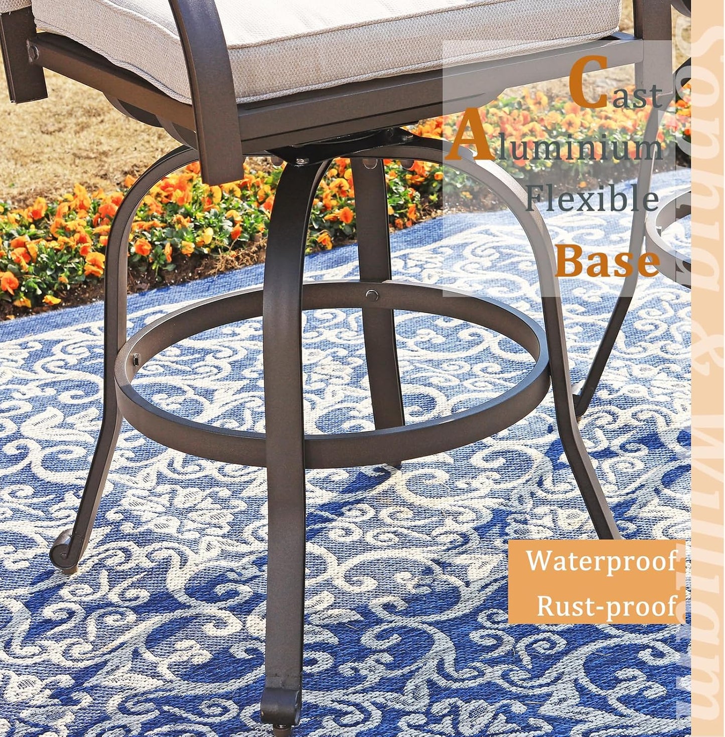 Sophia & William 7 Pieces Cast Aluminium Patio Bar Set for 6, Round Outdoor Bar Height Table and Swivel Bar Stools, Patio High Top Pub Set with Bar Counter Height Chairs and 2.2" Umbrella Hole