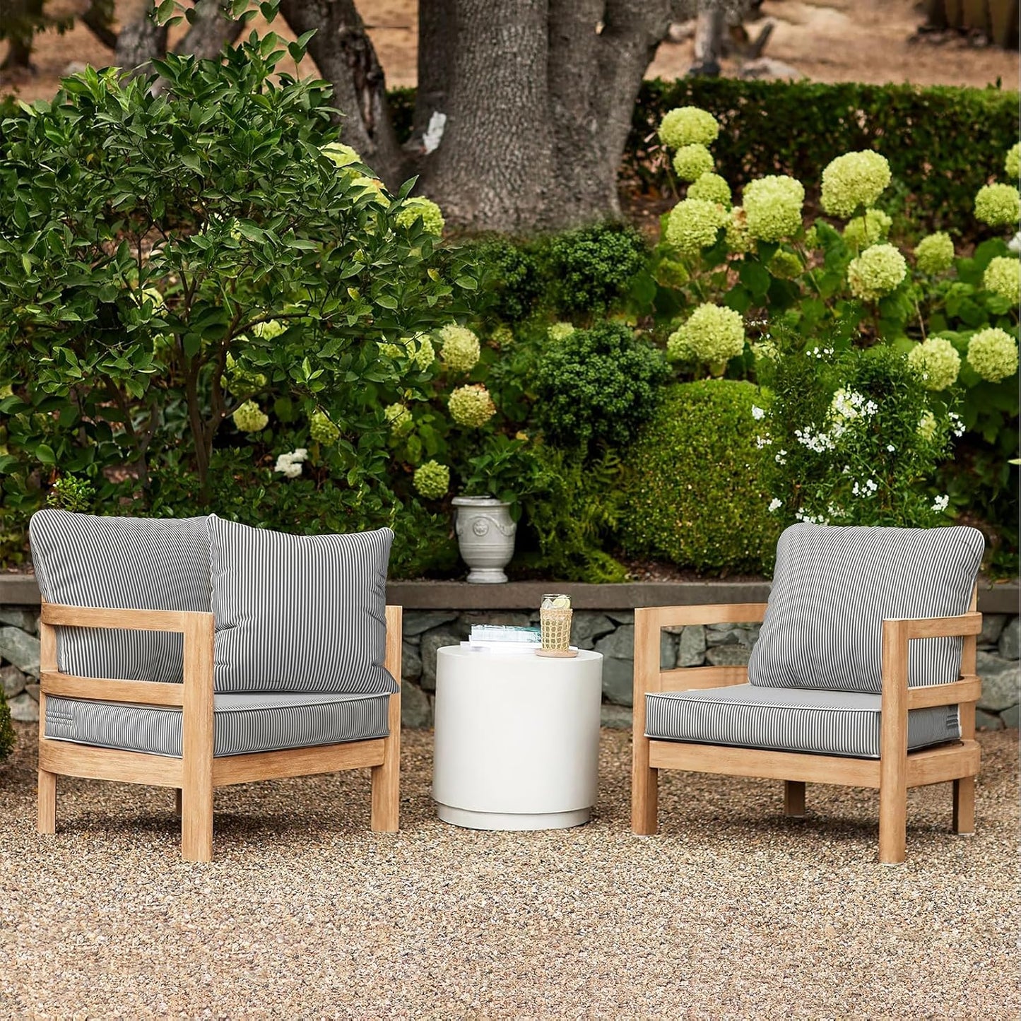 LVTXIII Outdoor Seat and Back Cushion Patio Deep Seat Cushion Set Seasonal Chair Cushion for Wicker Chairs and Garden Furniture Decoration, 24"x24"x4", Strip Grey