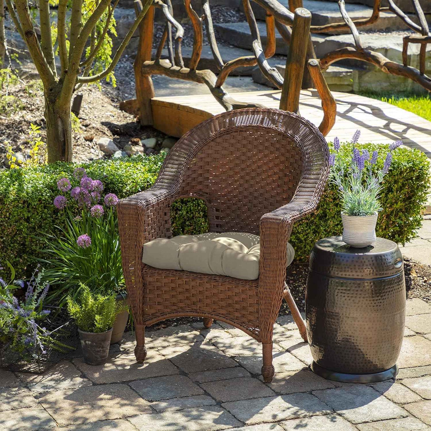 Arden Indoor/Outdoor Rocking Chair Or Wicker Chair Cushion, 2-Pack, 20 x 18, Water Repellent, Rain Proof, Fade Resistant Cushion for Rocking Or Rounded Back Chair Tan Leala
