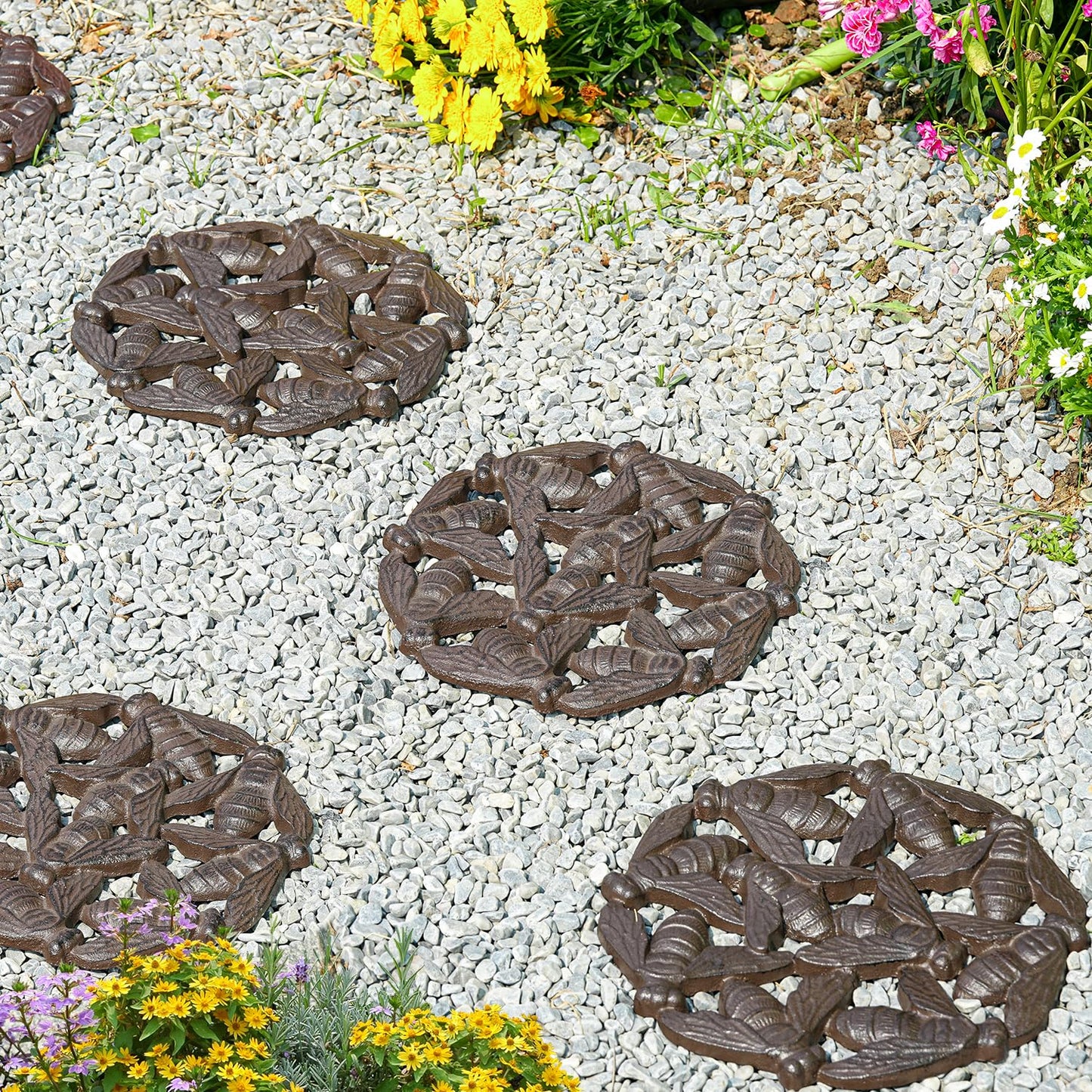 Sungmor Vintage Cast Iron Bees Stepping Stone,Rustic Garden Decorative Stone,Wear Resistant Stepping Mat,Outdoor Patio Pathway Accent for Lawn,Yard