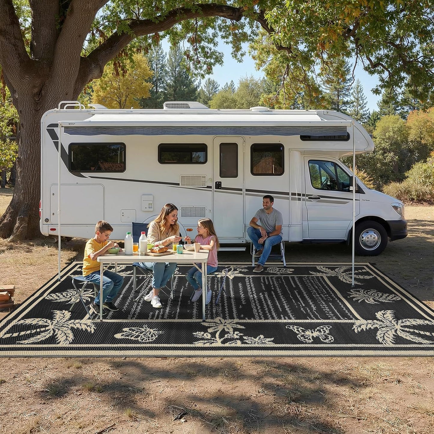 Garvee Outdoor Rug 9x12 Waterproof for Patios, Reversible Plastic Straw Rug, Tropical Leaf Indoor Outdoor Rugs, Large Area Rug for RV, Camping, Deck, Picnic Mat, Outside Carpet