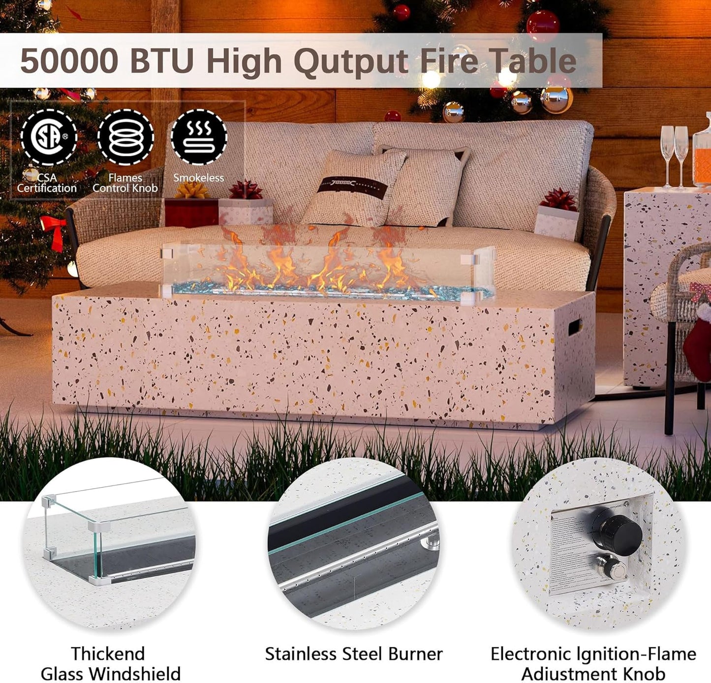 8 Piece Patio Furniture Set - Outdoor Conversation Sets with 56" Fire Table and Coffee Table, Rattan Modular Sofa Set for Garden/Poolside, Grey/Brown