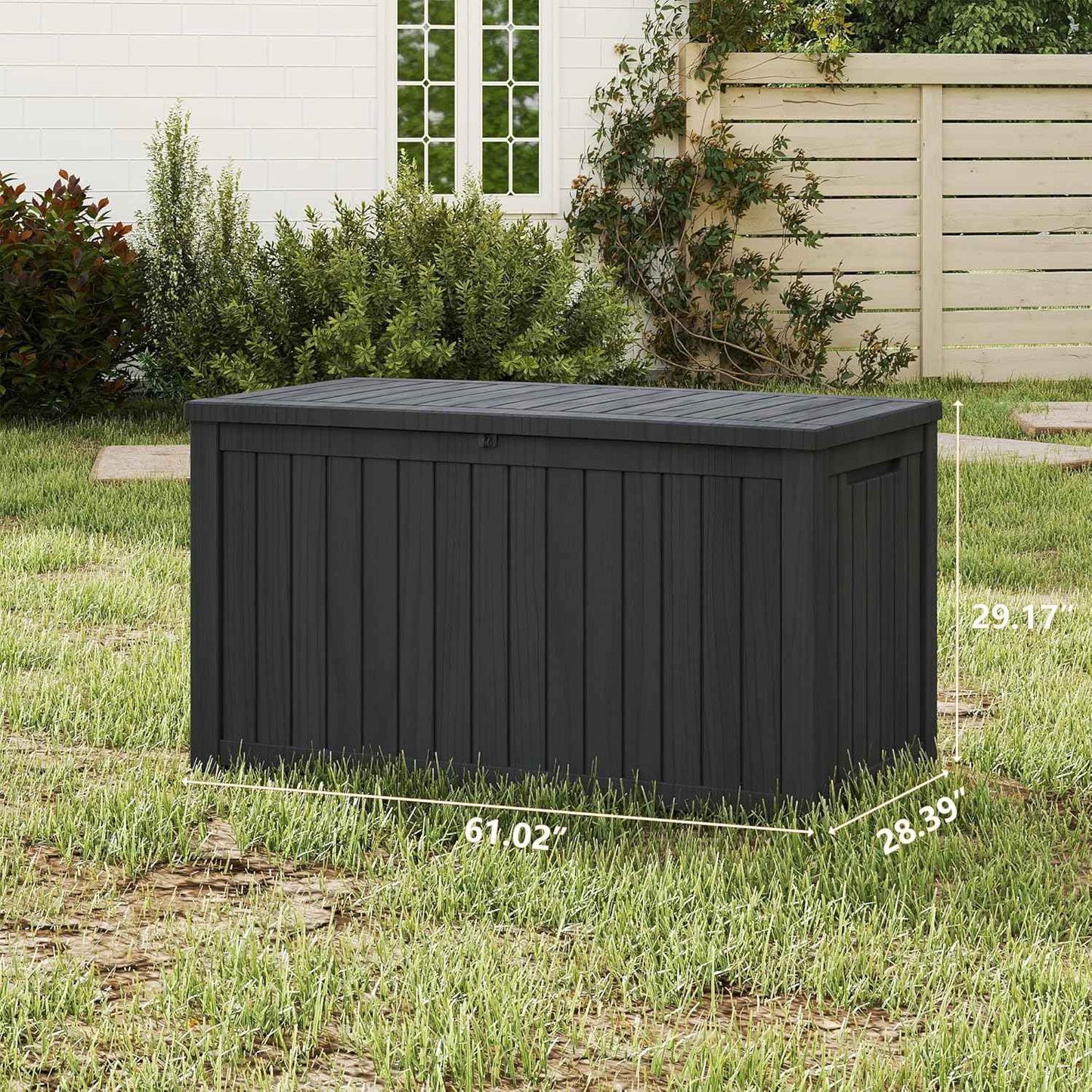 200 Gallon Outdoor Storage Box Waterproof Large Resin Deck Box Indoor/Outdoor Lockable Storage Container and Seating for Garden, Pool, and Patio (200 Gallon, Black)