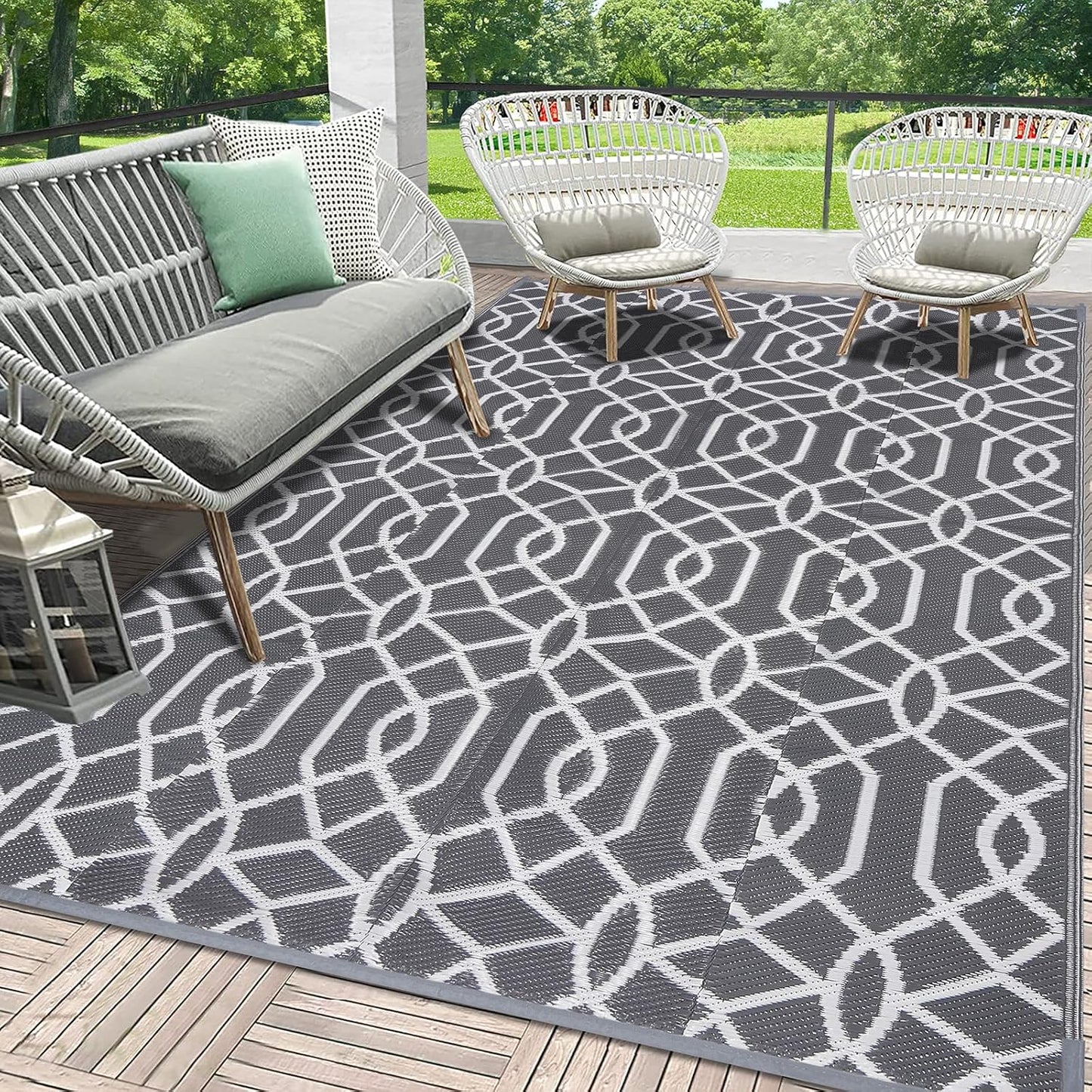 HEBE Outdoor Rug Waterproof 5x8, Reversible Plastic Straw Rug RV Camping Rug, Indoor Outdoor Patio Mat Clearance, Outside Carpet for Porch,Deck,Camper,Balcony,Backyard,Picnic