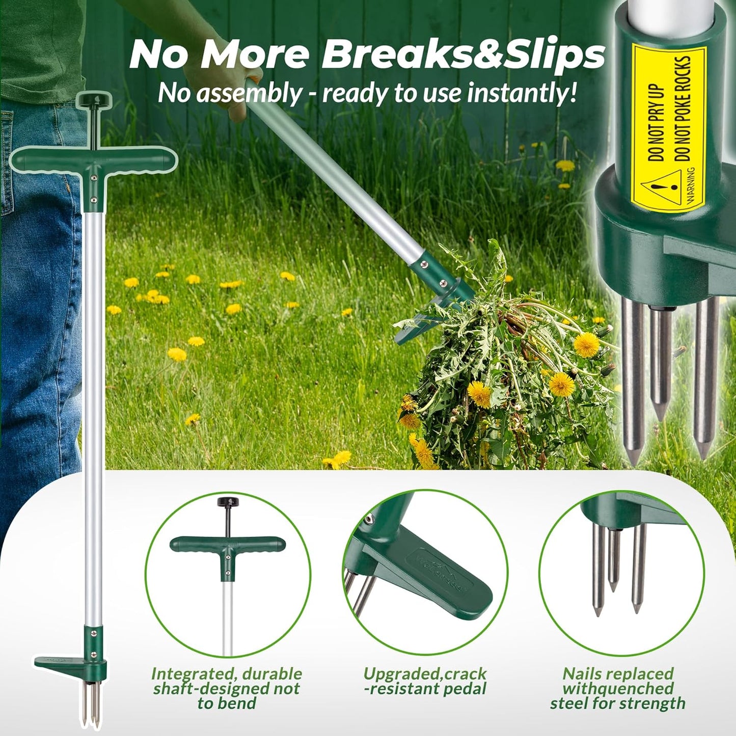 Walensee Weed Puller, Stand Up Weeder Hand Tool, Long Handle Garden Weeding Tool with 3 Claws, Hand Weed Hound Weed Puller for Dandelion, Standup Weed Root Pulling Tool and Picker, Grabber (1 Pack)