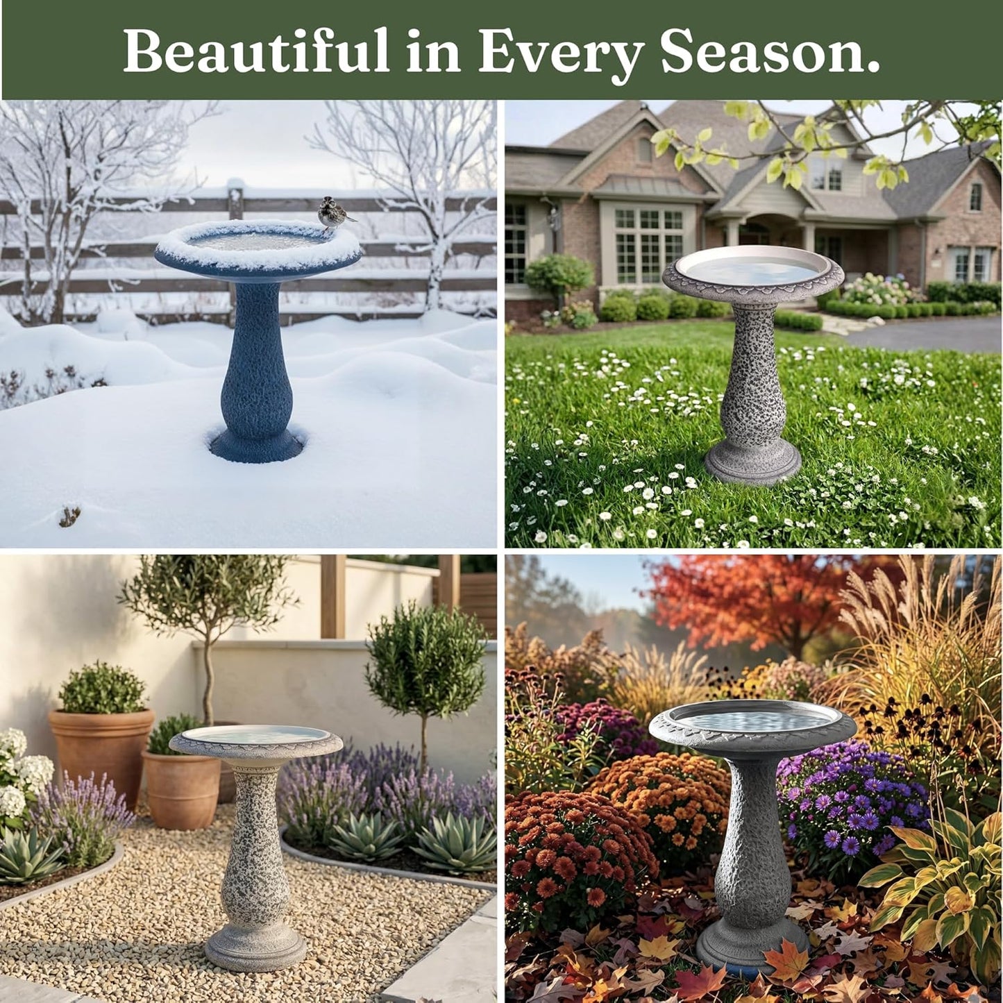 Pedestal Birdbath with Solar Fountain, Resin Stone Composite Outdoor Garden Decor, Standing Bird Bath for Outside Patio Yard, 23-Inch Tall, Garden Fountain, Resin Bird Baths, Hummingbird Bowl
