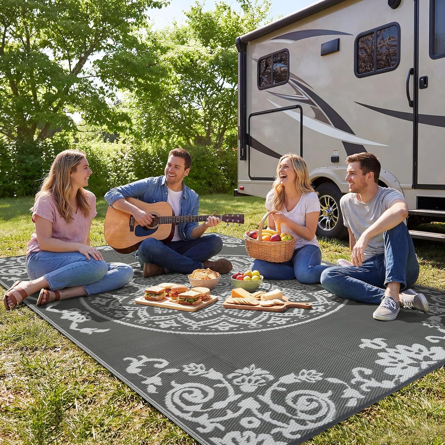 famibay Outdoor Rug Waterproof 8x10 ft, Reversible Large Outdoor Plastic Straw Rug, UV-Resistant Patio Rug Portable RV Mat Indoor Outdoor Carpet for Camping, Balcony, Deck, Backyard, Picnic