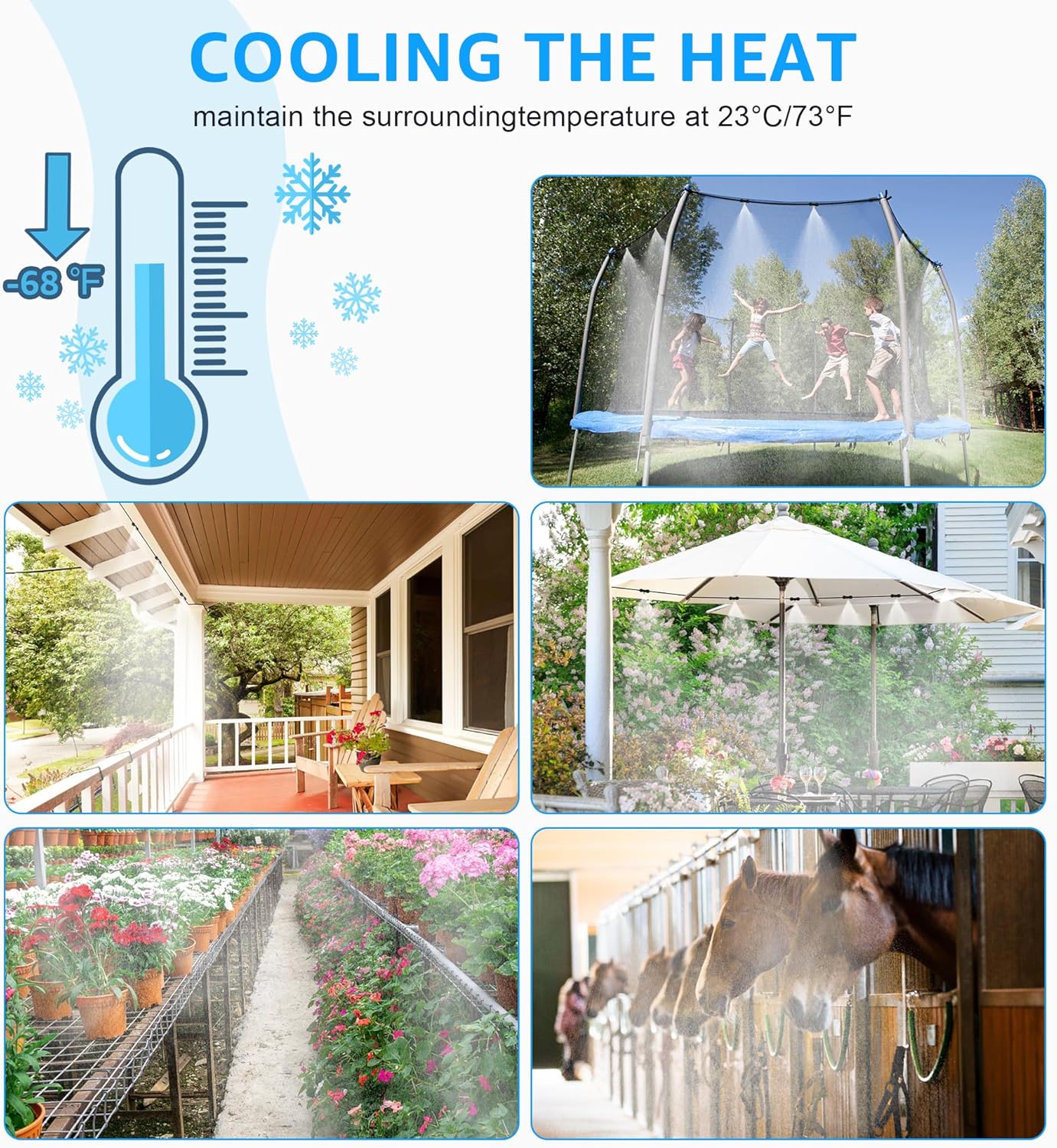 MIXC Misters for Outside Patio, 33FT (10M) Misting Line+8 Mist Nozzles+3/4" Brass Adapter, Outdoor Misting Cooling System for Patio Porch Umbrella BBQ Chicken Coop