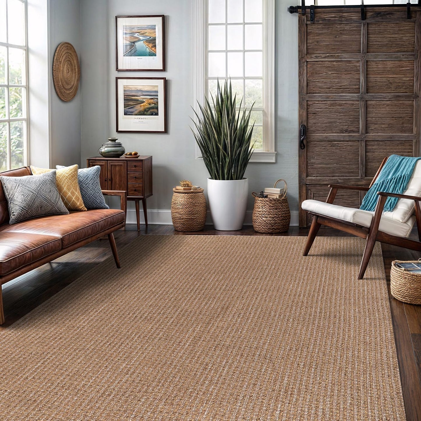 Easy Jute Rug 4x6 Indoor Outdoor Natural Rugs Solid Fiber Rug Woven Area Rug Boho Easy Clean Inside Carpet for Living Room Bedroom Dining Room Hallway or Outdoor Patio Porch (4 X 6 Natural)