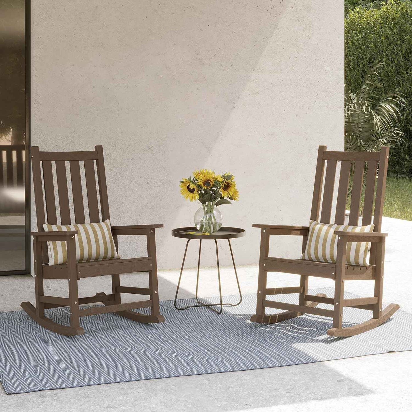 HDPE Outdoor Rocking Chair Set of 2, Oversized Rocking Chairs with Widened Seats & High Backs (2, Brown)