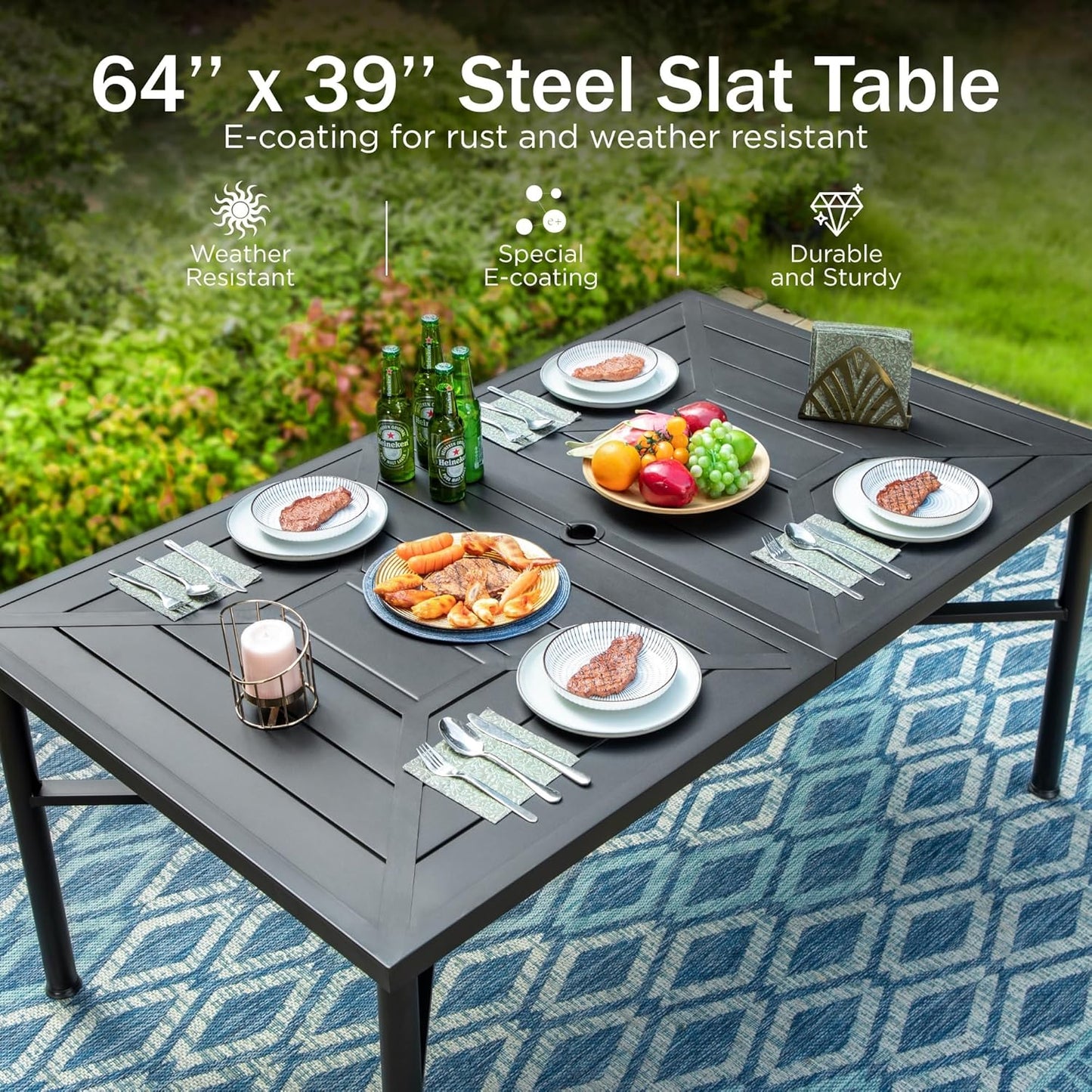 PHI VILLA Patio Dining Set for 6 Person, Outdoor Table and Chairs Furniture Dining Set with 6 Outdoor Swivel Dining Chairs and 1 Large Metal Table, Patio Set for Lawn Garden Deck