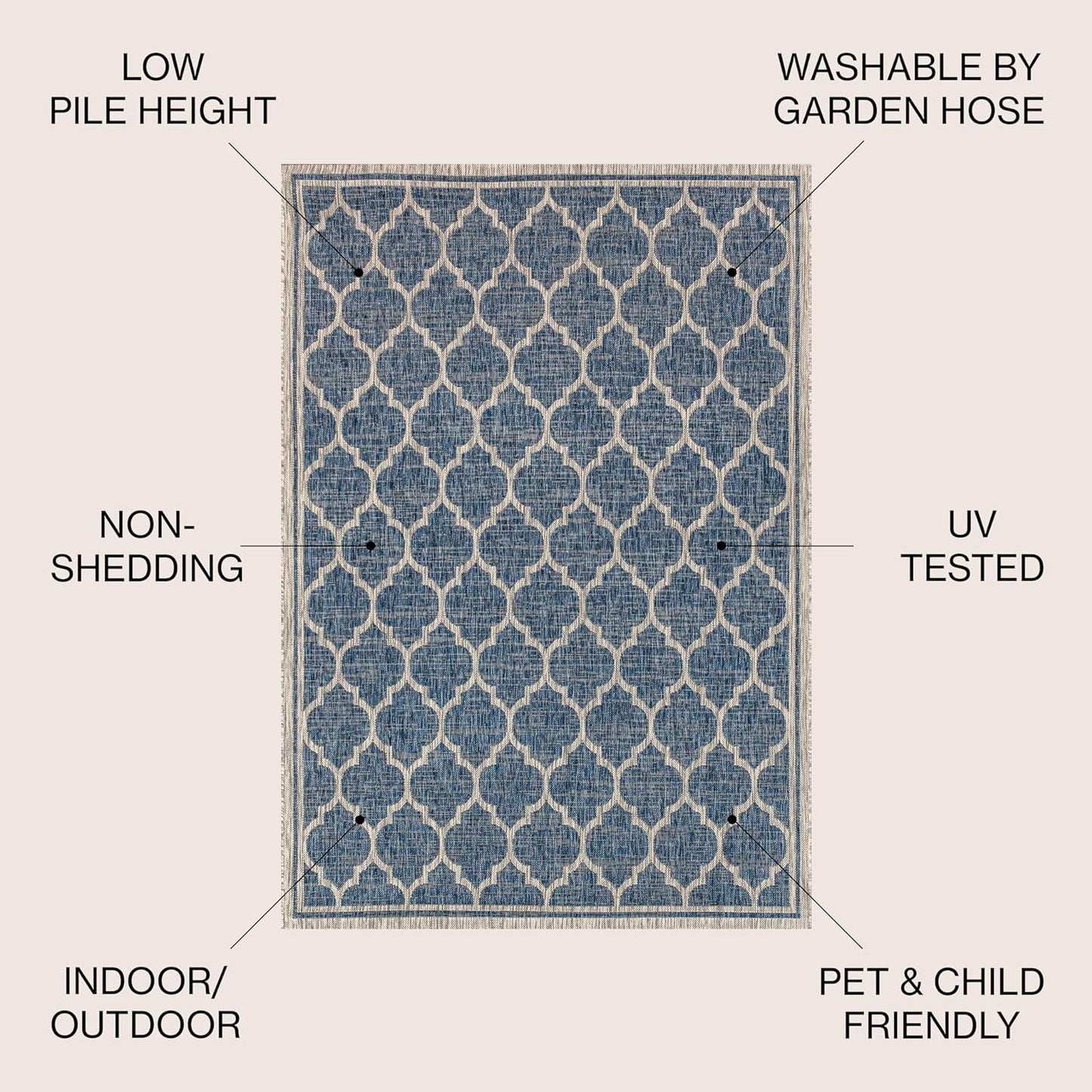 Eyely BMS109D-4R Santa Monica Trebol Moroccan Trellis Textured Weave, Pet Friendly, Non-Shedding, Stain Resistant, Easy-Cleaning, Navy/Gray, 4' Round, Indoor/Outdoor, Area Rug