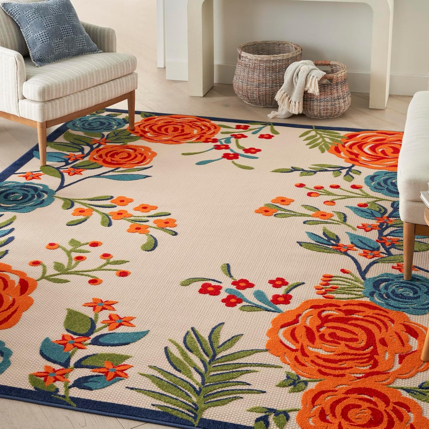 Nourison Home Aloha Indoor/Outdoor Modern Multicolor 7' x 10' Area Rug, Easy Cleaning, Non Shedding, Bed Room, Living Room, Dining Room, Kitchen (7x10)