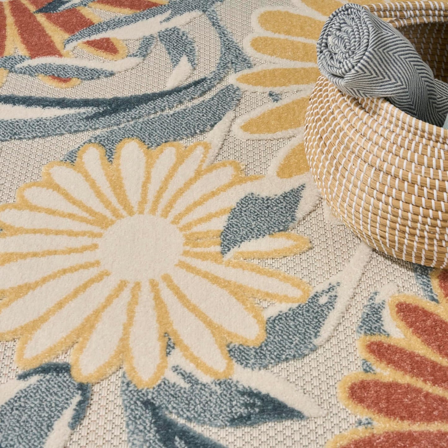 Nourison Aloha Ivory Rose 5'3" x 7'5" Area Rug - Easy Clean, Non Shedding, Bed Room, Living Room, Dining Room, Kitchen (5' x 8')