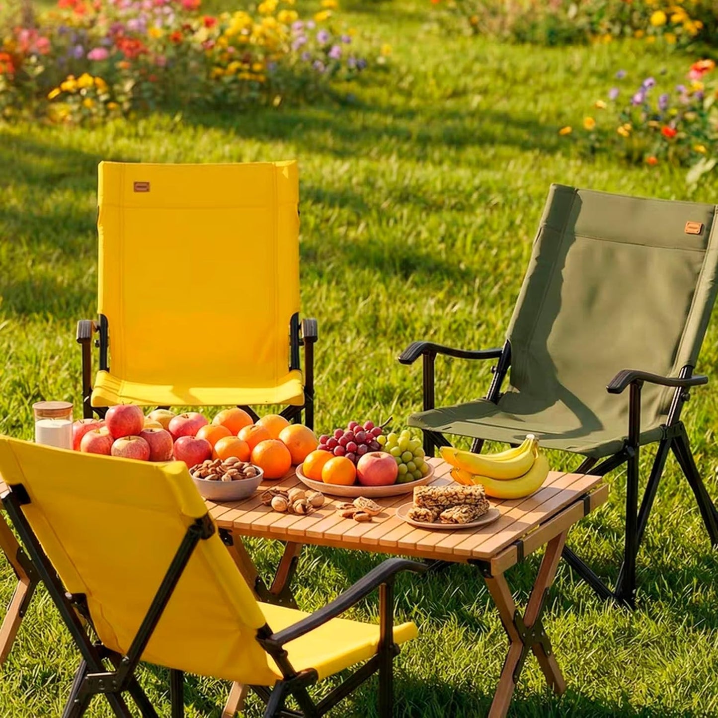IKURAM Outdoor Camping Chair, Portable Folding Chair, Lightweight Compact Design for Beach, Lawn & Sports, Outdoor Gear, 250 LBS Capacity, Yellow