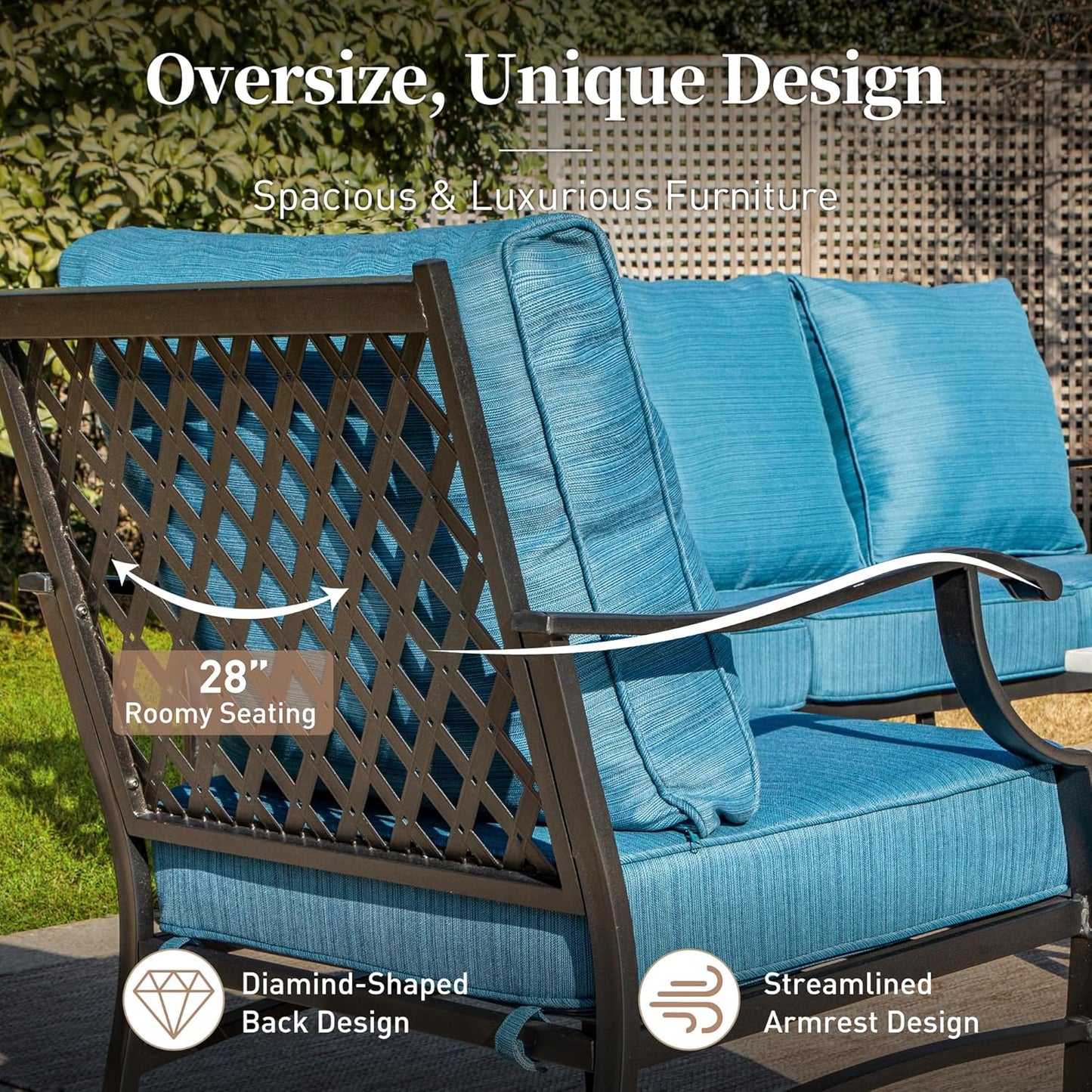 Metal Outdoor Rocker Patio Chairs Set of 2 with 5.75" Extra Thick Cushion, 2 Piece High Back Rocker Patio Chairs All Weather Outdoor Furniture Seating for Deck Balcony Porch, Blue-2
