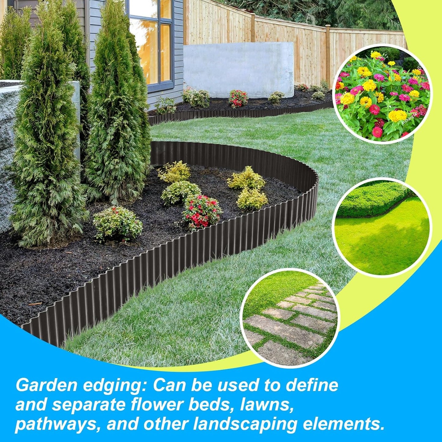 LAVEVE Corrugated Metal Garden Edging 6" x 10Ft, Landscape Edging Border for Lawn, Flower Bed, Garden Fence, Paver Edging (Black)