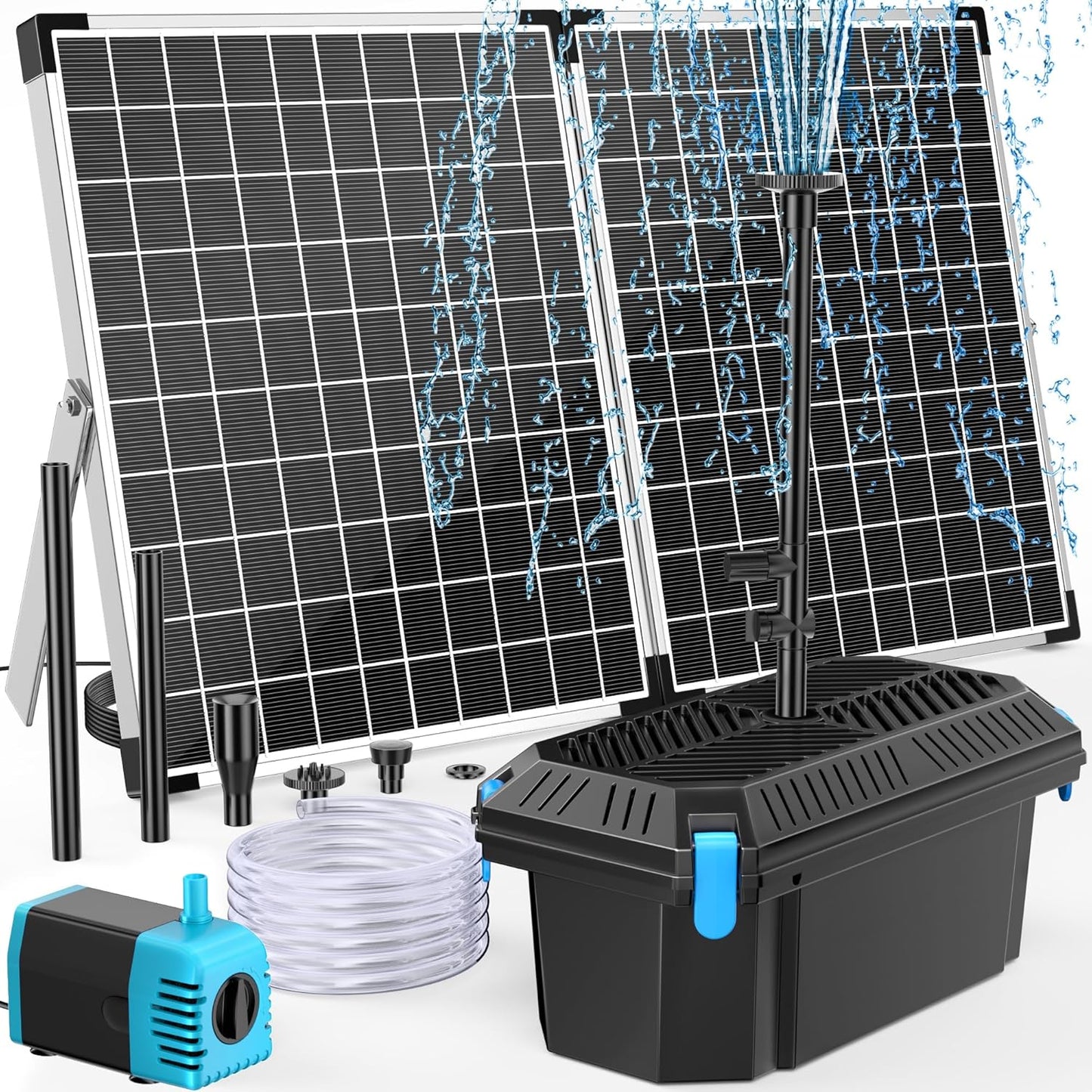 POPOSOAP 40W Solar Fountain Pump with Pond Filter, Solar Pond Filter with 480GPH Adjustable Flow, Pond Filters for Outdoor Ponds Pool Waterfall Koi Pond Water Features