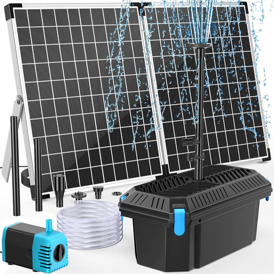 POPOSOAP 40W Solar Fountain Pump with Pond Filter, Solar Pond Filter with 480GPH Adjustable Flow, Pond Filters for Outdoor Ponds Pool Waterfall Koi Pond Water Features