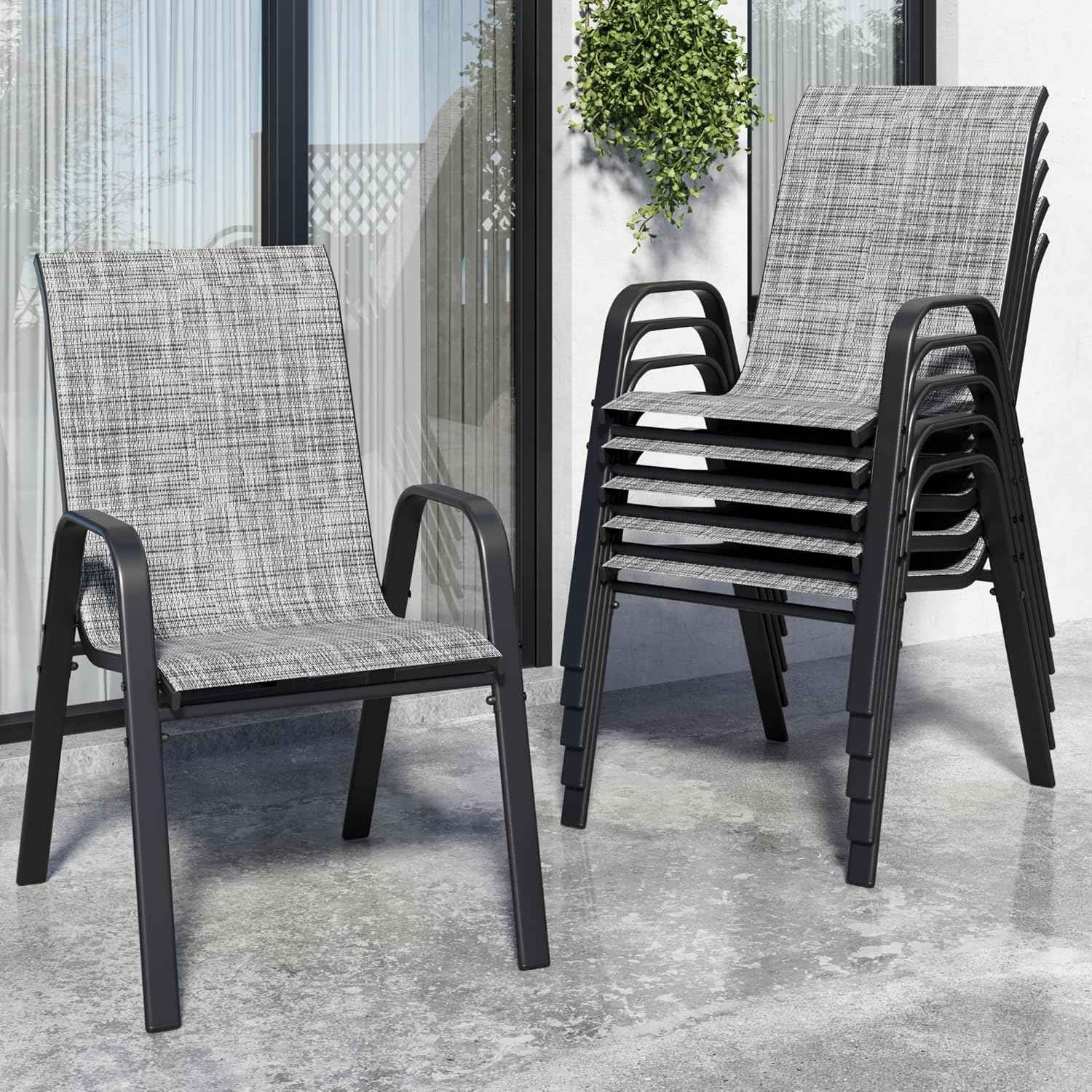 Patio Chairs Set of 6, Stackable Outdoor Dining Chairs for All Weather Textilene Fabric & Metal Frame, Outdoor Chairs Set for Backyard Deck Garden
