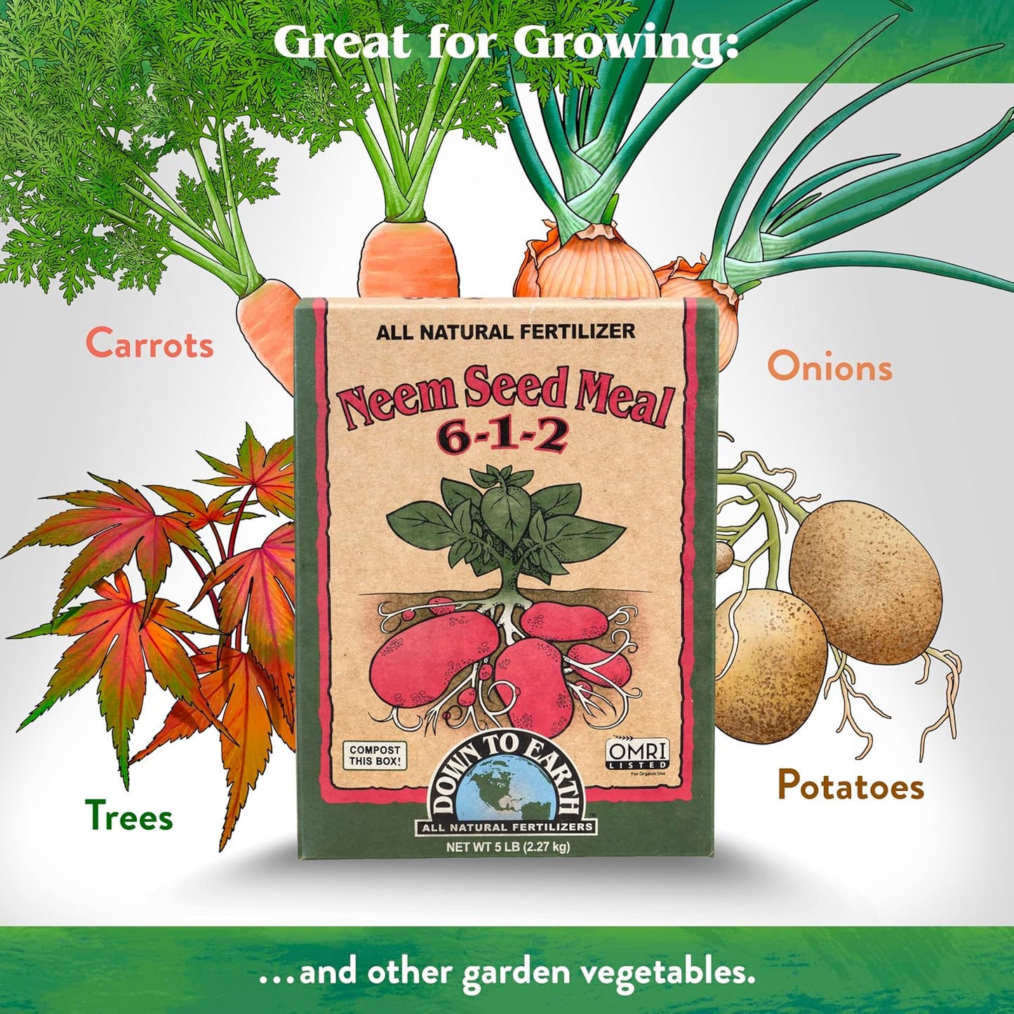 Down To Earth All Natural Fertilizers Organic Neem Seed Meal, Plant Food for Vegetable Gardens and Raised Beds 6-1-2, 5 lb