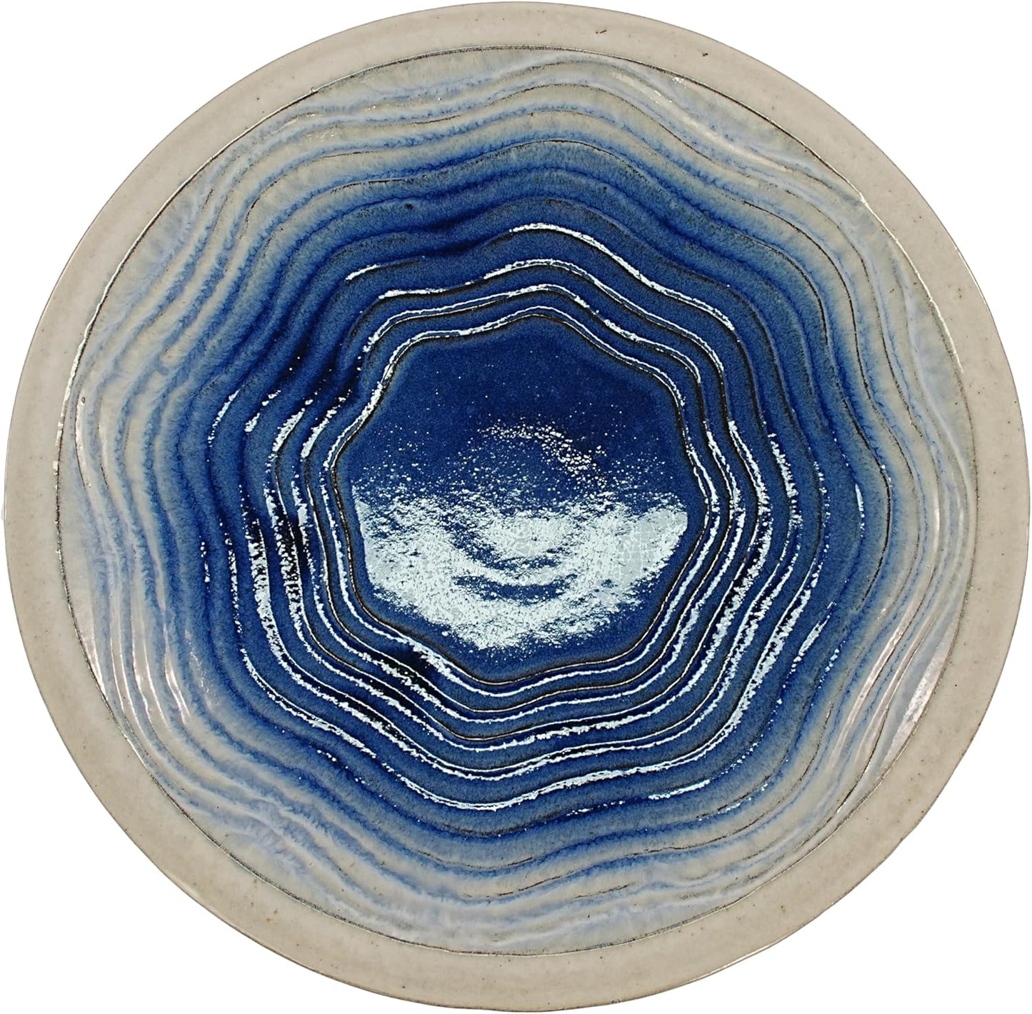 17'' Ceramic Bird Bath for Outside, Elegant Tall Pedestal Birdbath with Blue Ombre Glaze, Lightweight Outdoor Bird Bath with Swirl Pattern for Garden Patio Yard